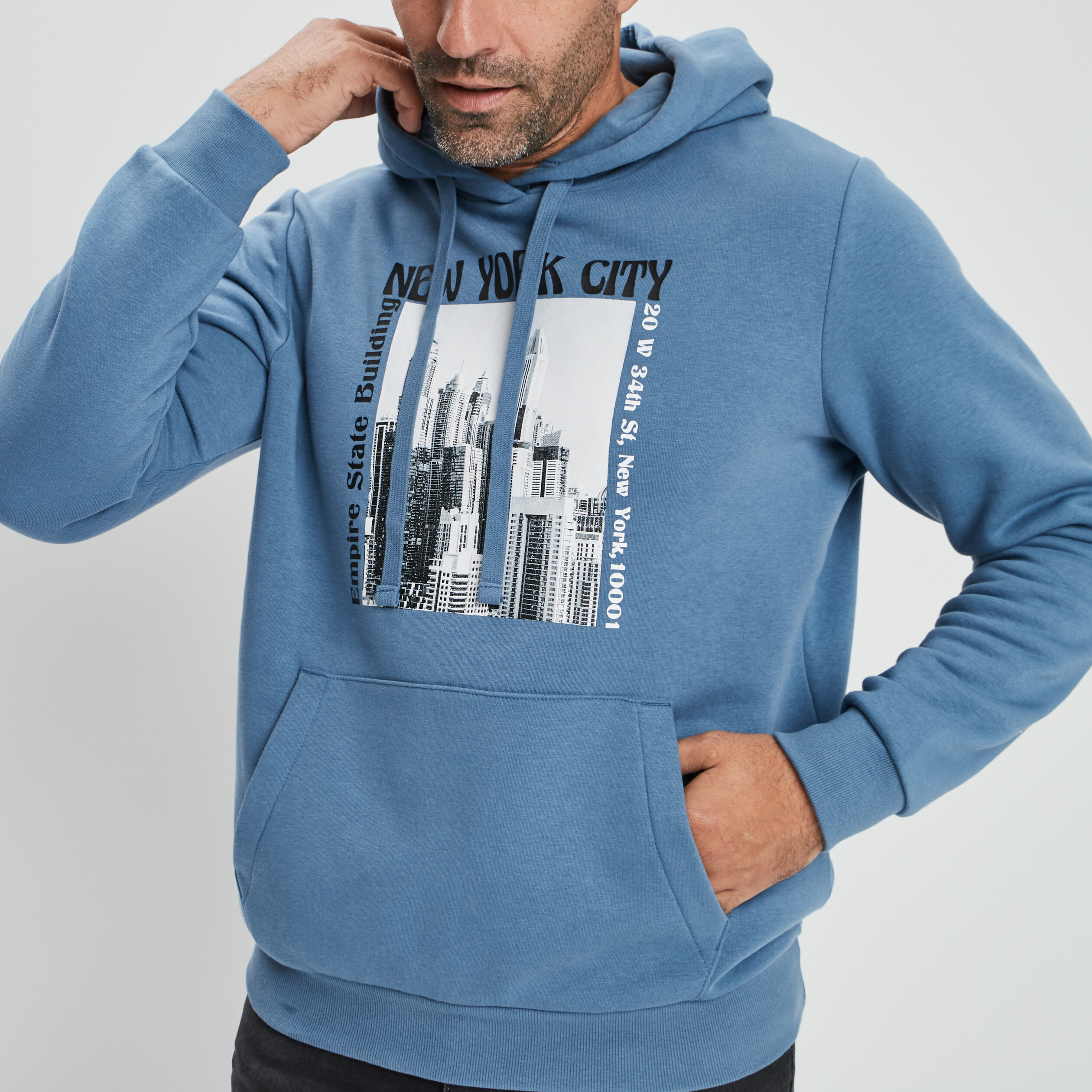 Sweat à capuche hoodie bleu gris homme