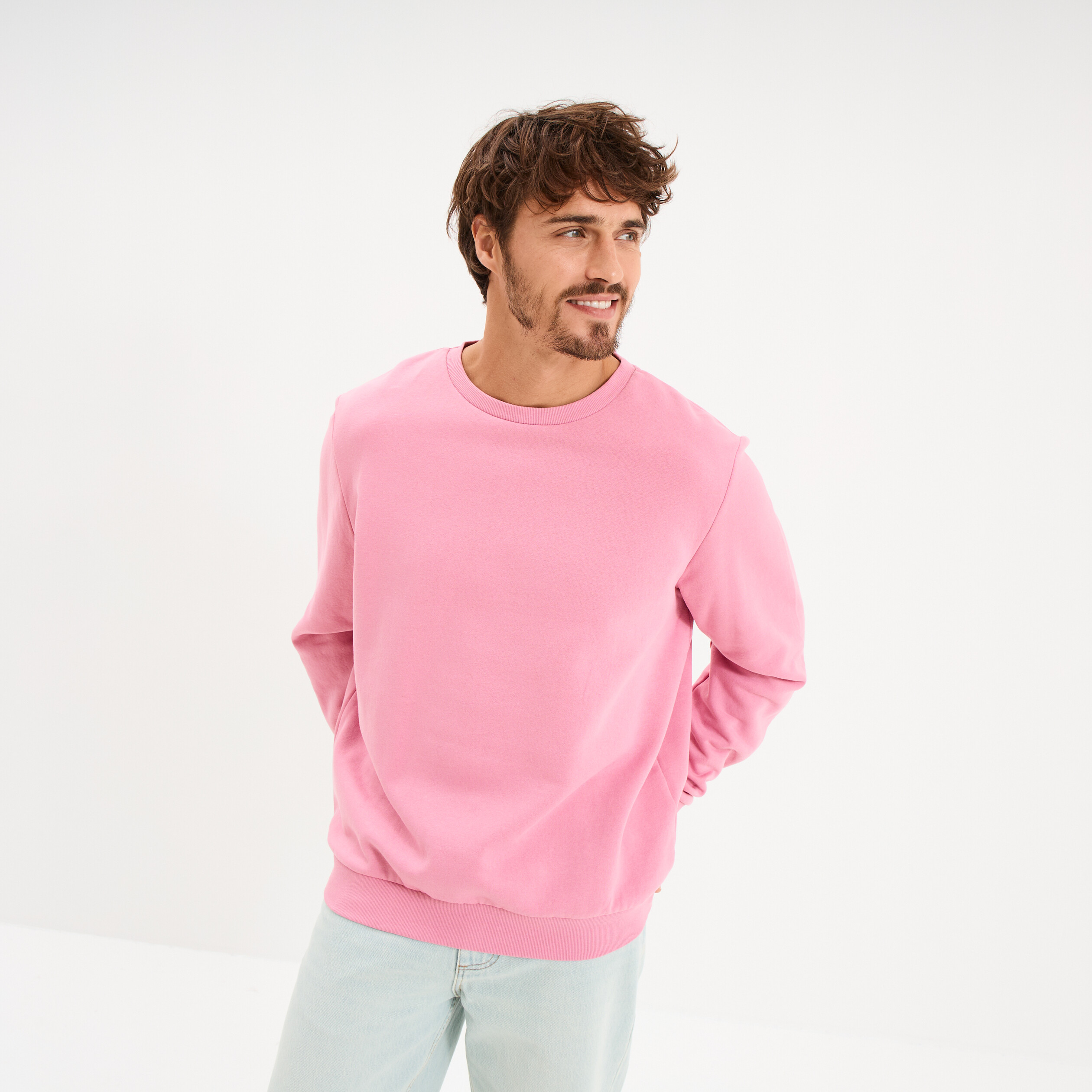 Sweat molleton col rond rose homme