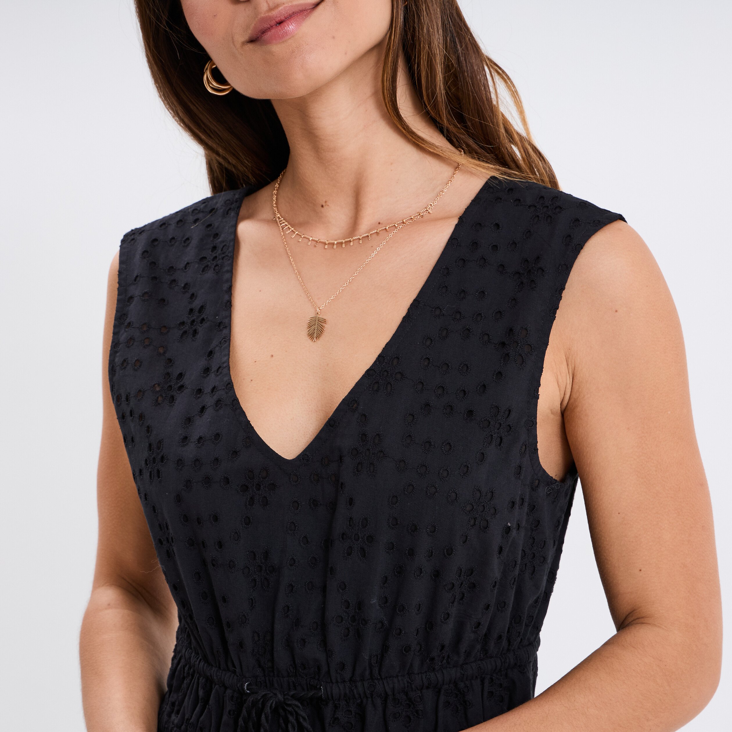 robe midi broderie anglaise coton noir femme Robe midi broderie anglaise coton noir femme