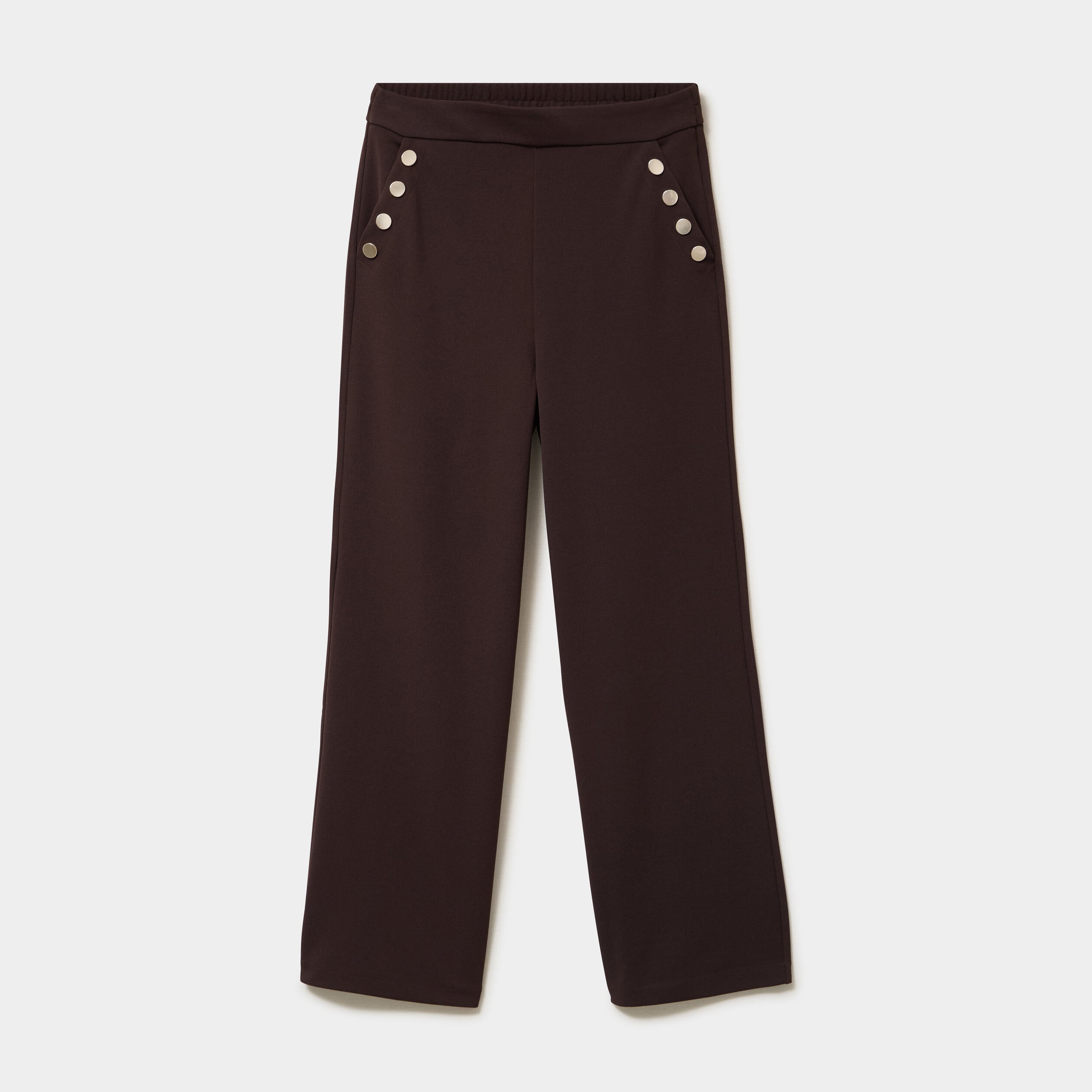 Pantalon &agrave; ponts flare effet cr&ecirc;pe marron fonc&eacute; femme