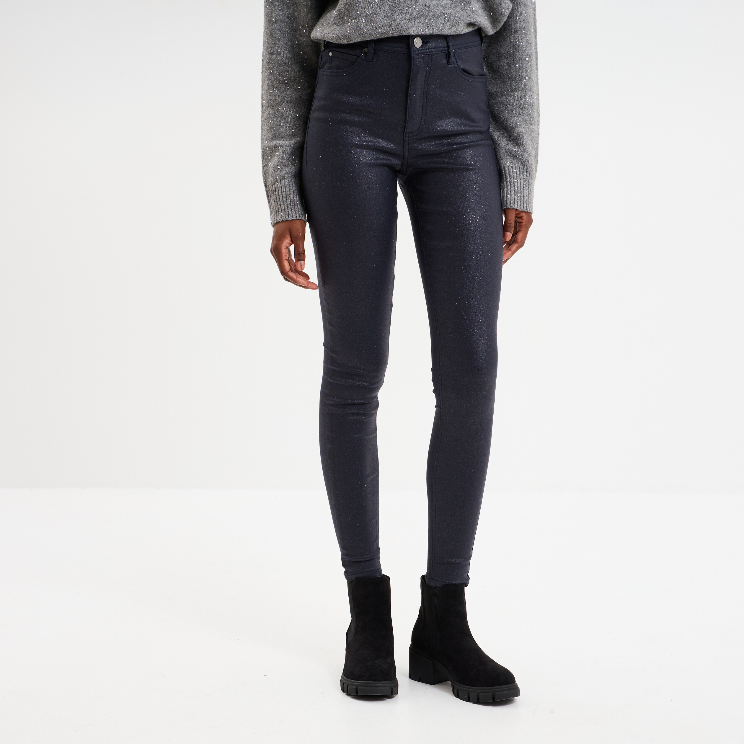 Topshop Pantalon Cuir Tall Pantalon Noir Flare Taille Mi-Haute