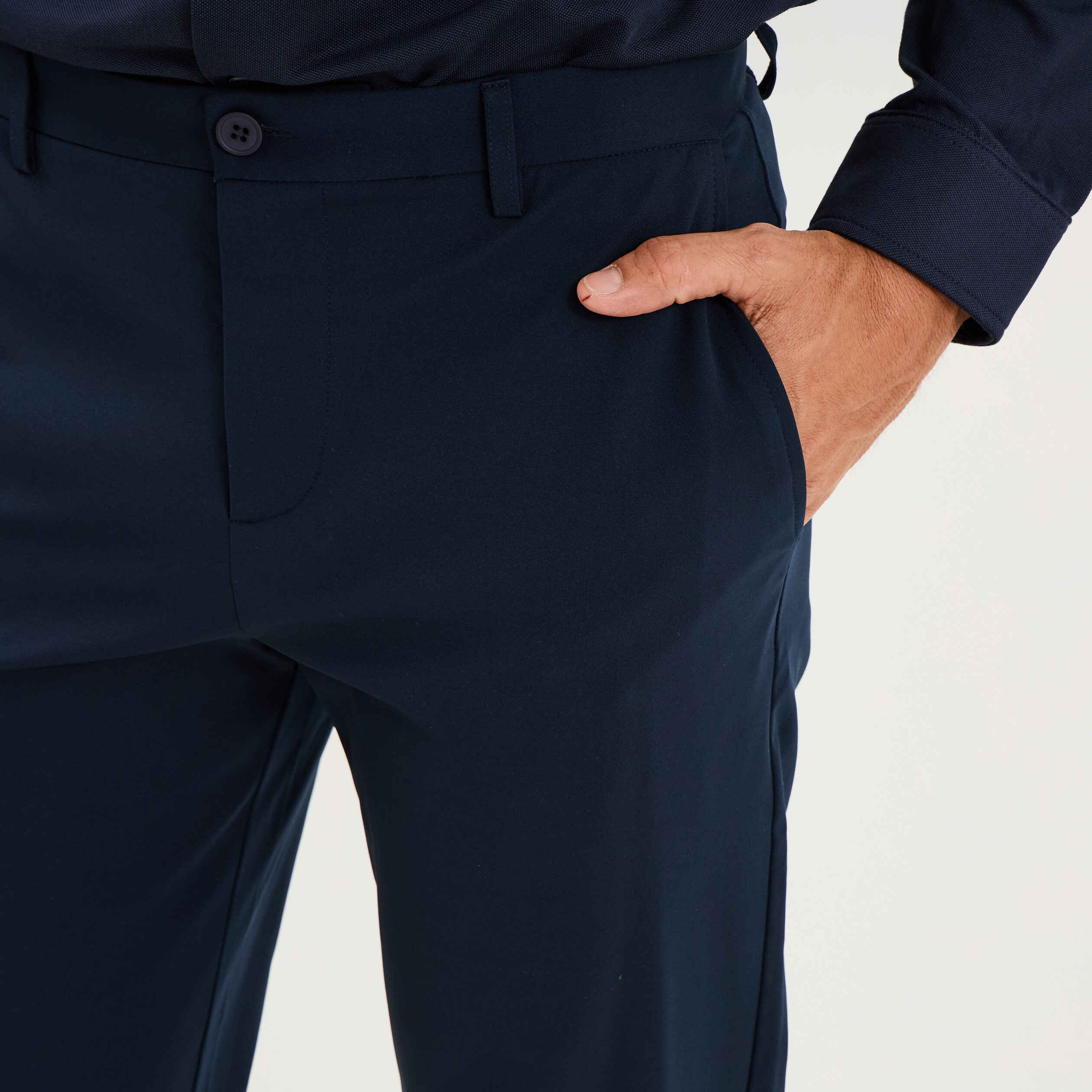 Pantalon chino slim sans repassage bleu marine homme