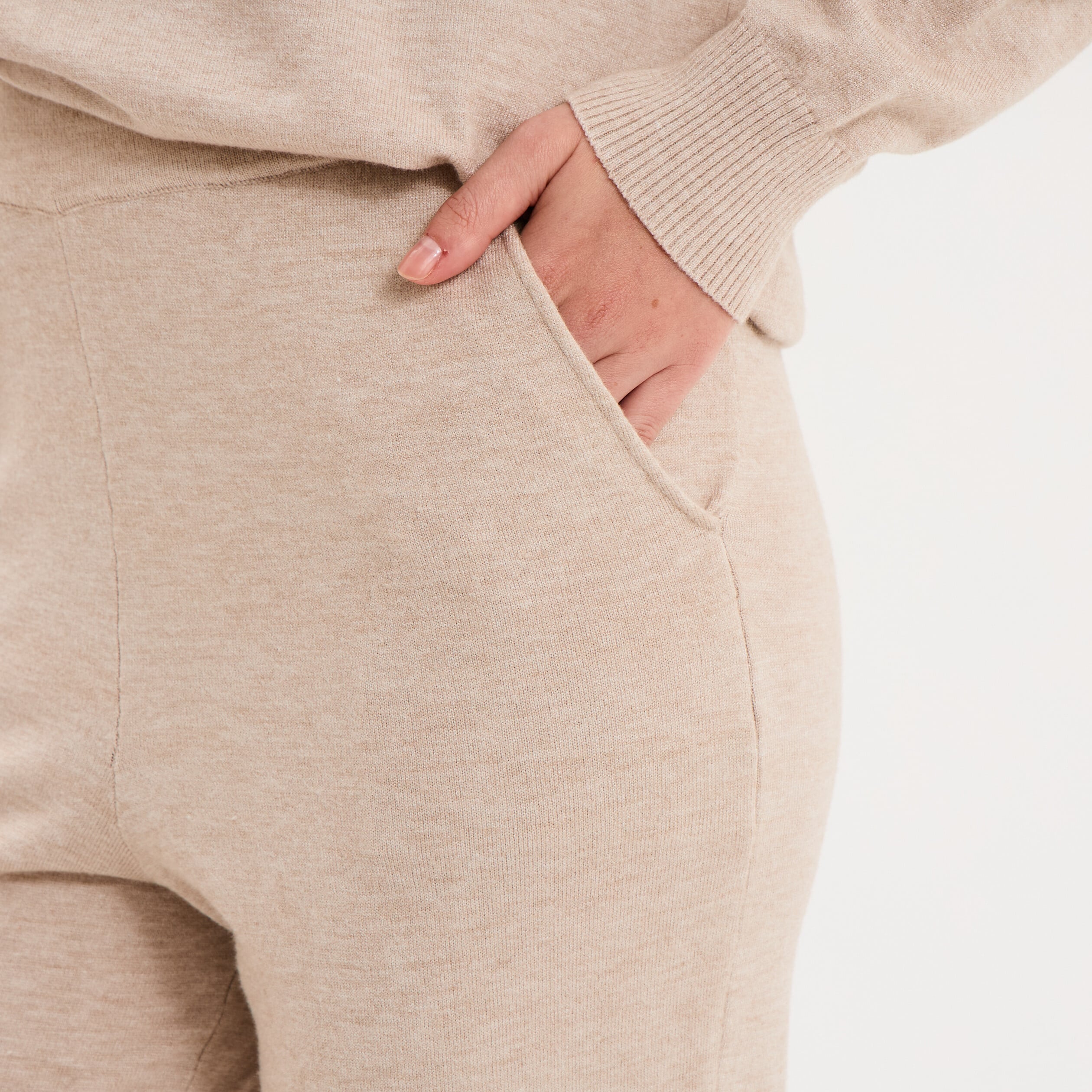 Bas de pyjama jogger en maille beige femme