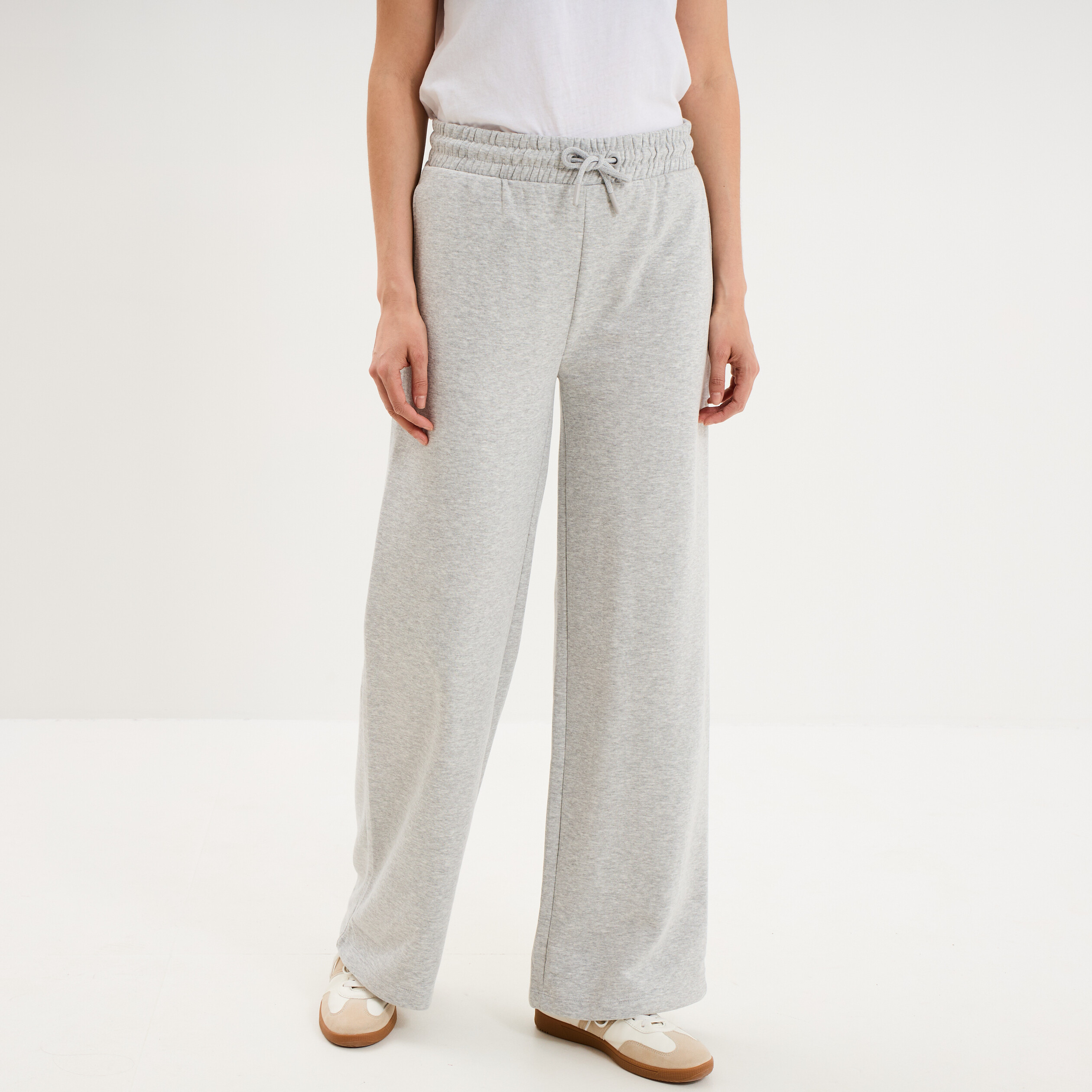 Pantalon de jogging molletonn&eacute; large gris clair femme