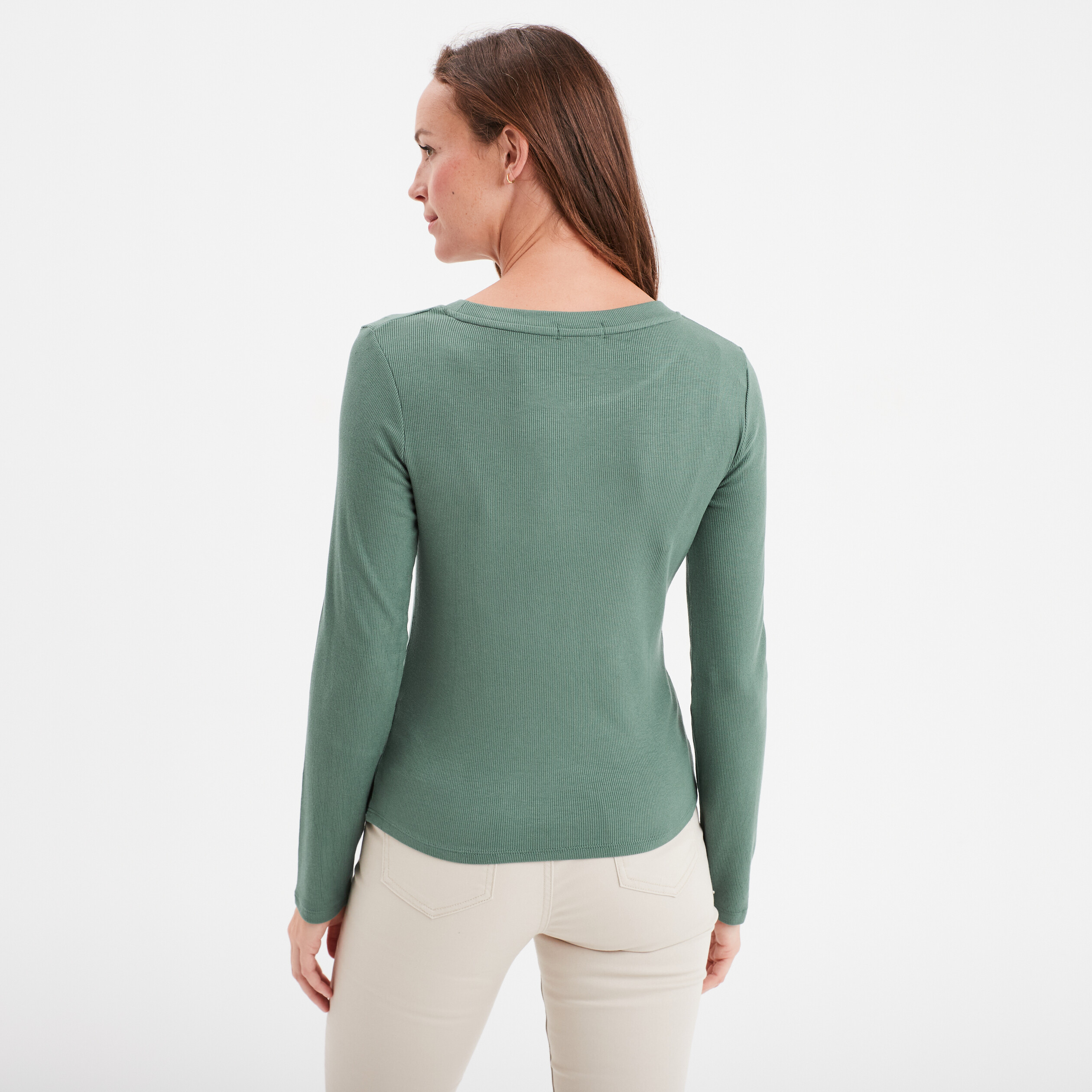 t shirt col rond manches longues vert femme T-shirt col rond manches longues vert femme