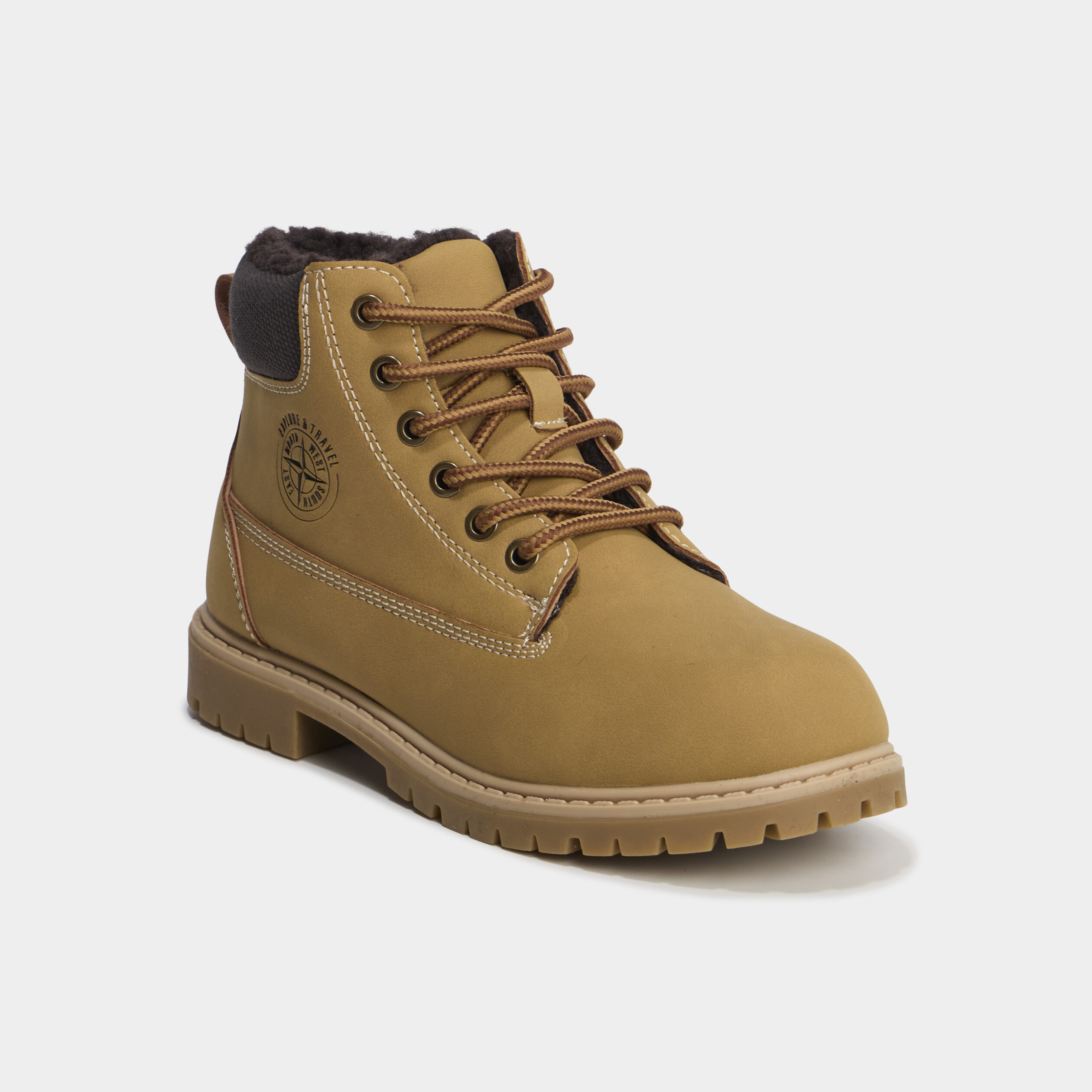 Boots fourr&eacute;es zipp&eacute;es &agrave; lacets camel gar&ccedil;on