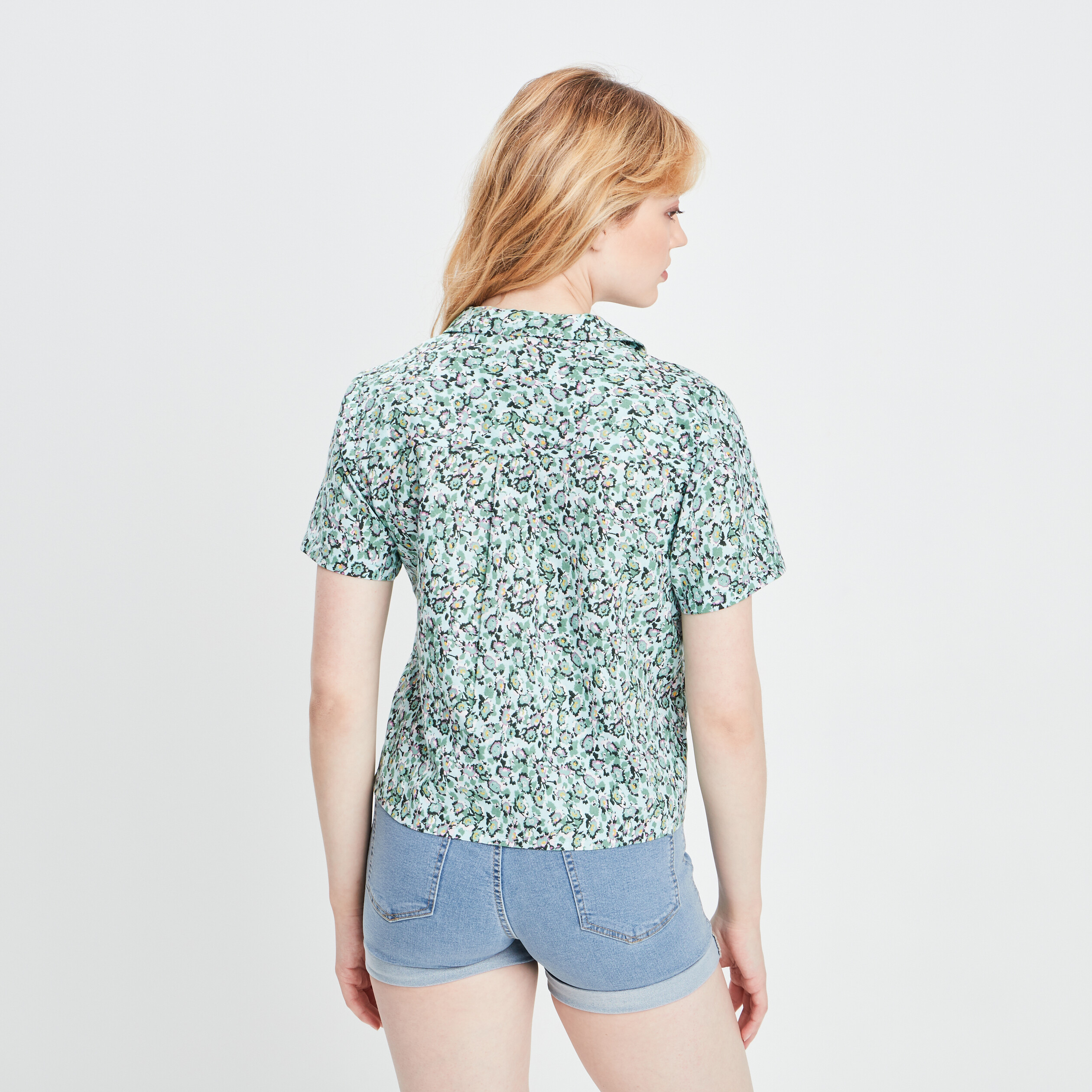 Chemise cropped coton vert femme