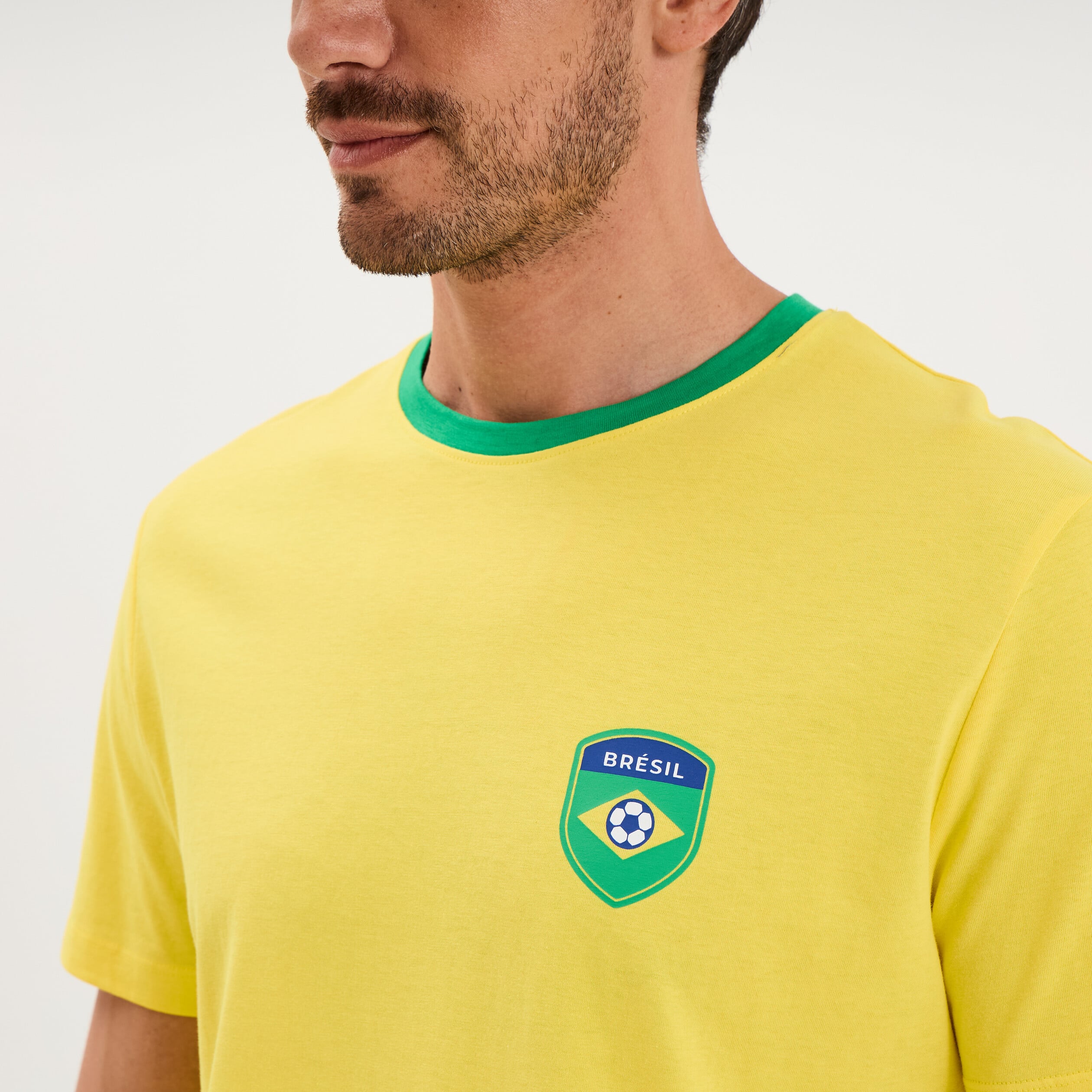 T-shirt maillot de football Br&eacute;sil coton jaune mixte