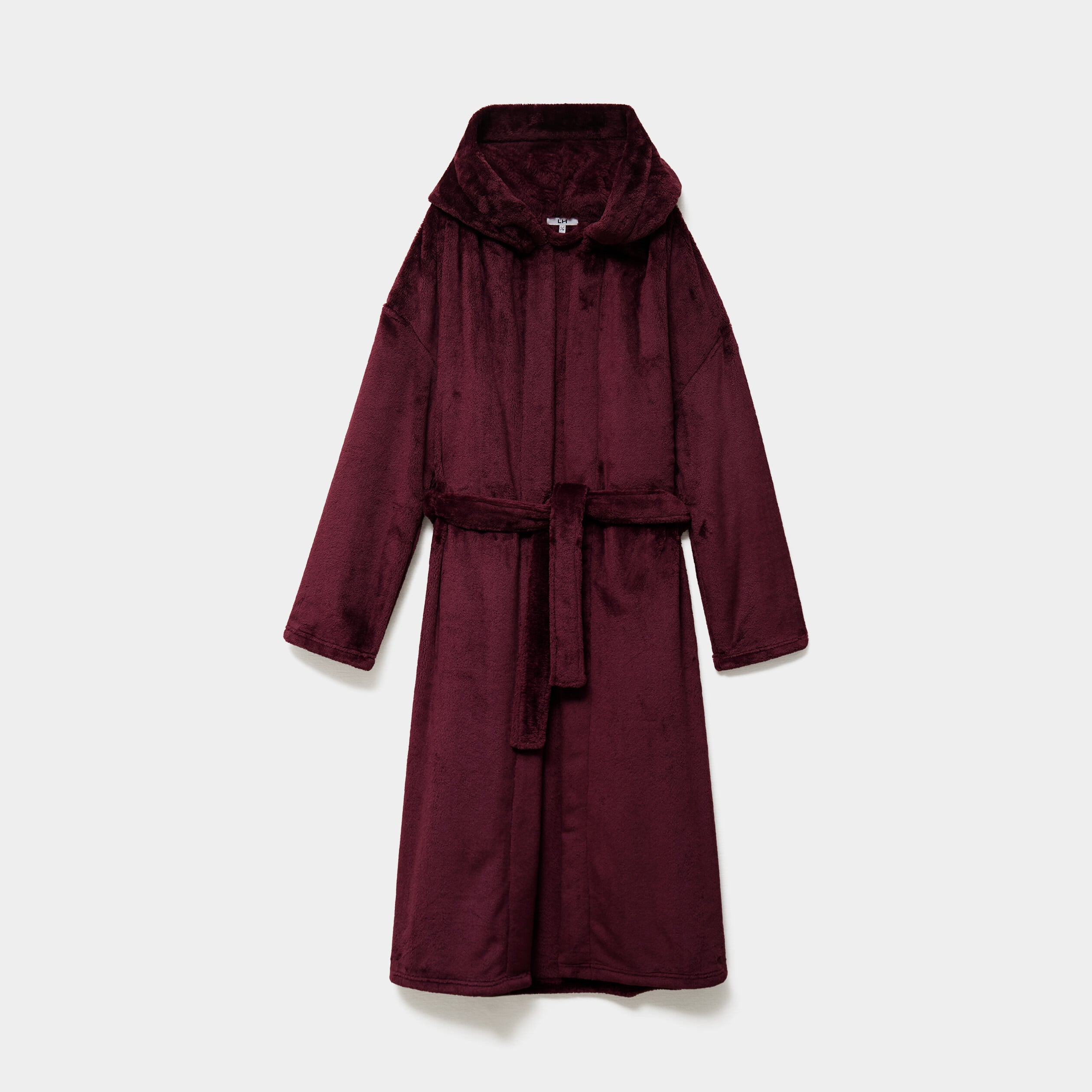 Peignoir effet velours &agrave; capuche prune femme