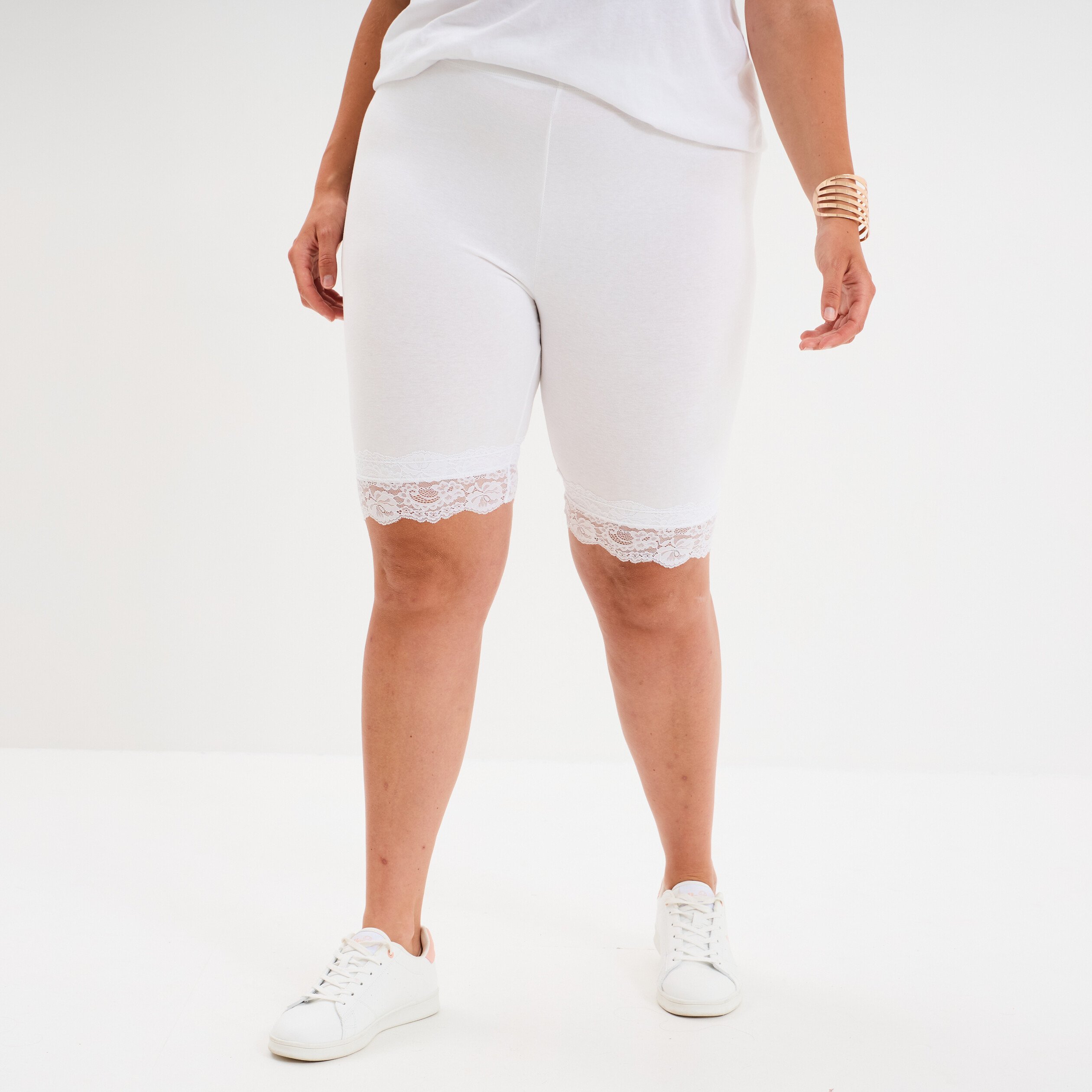 legging court cycliste a dentelle blanc femmegt Legging court cycliste à dentelle blanc femme grande taille