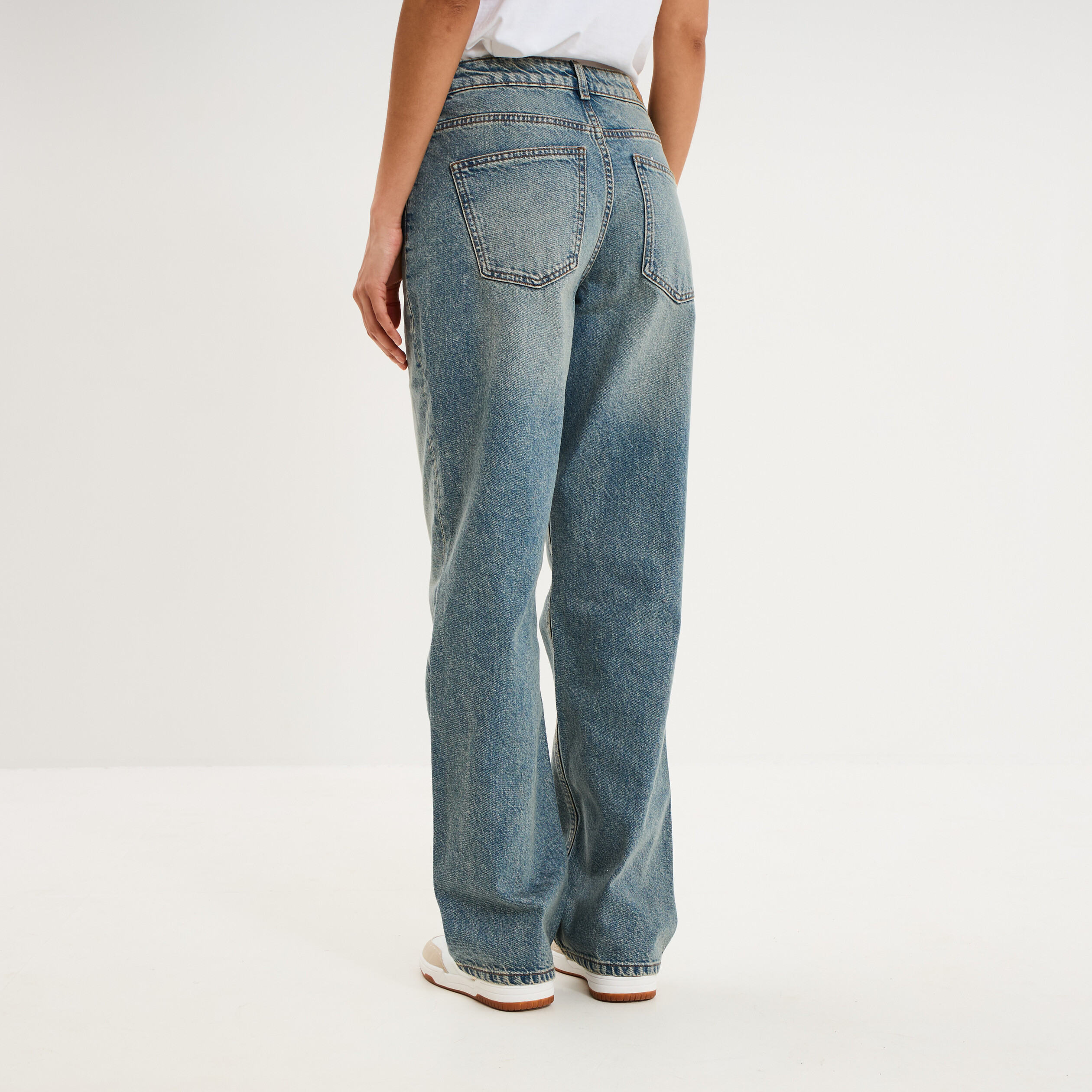 Jean droit taille basse coton denim dirty femme