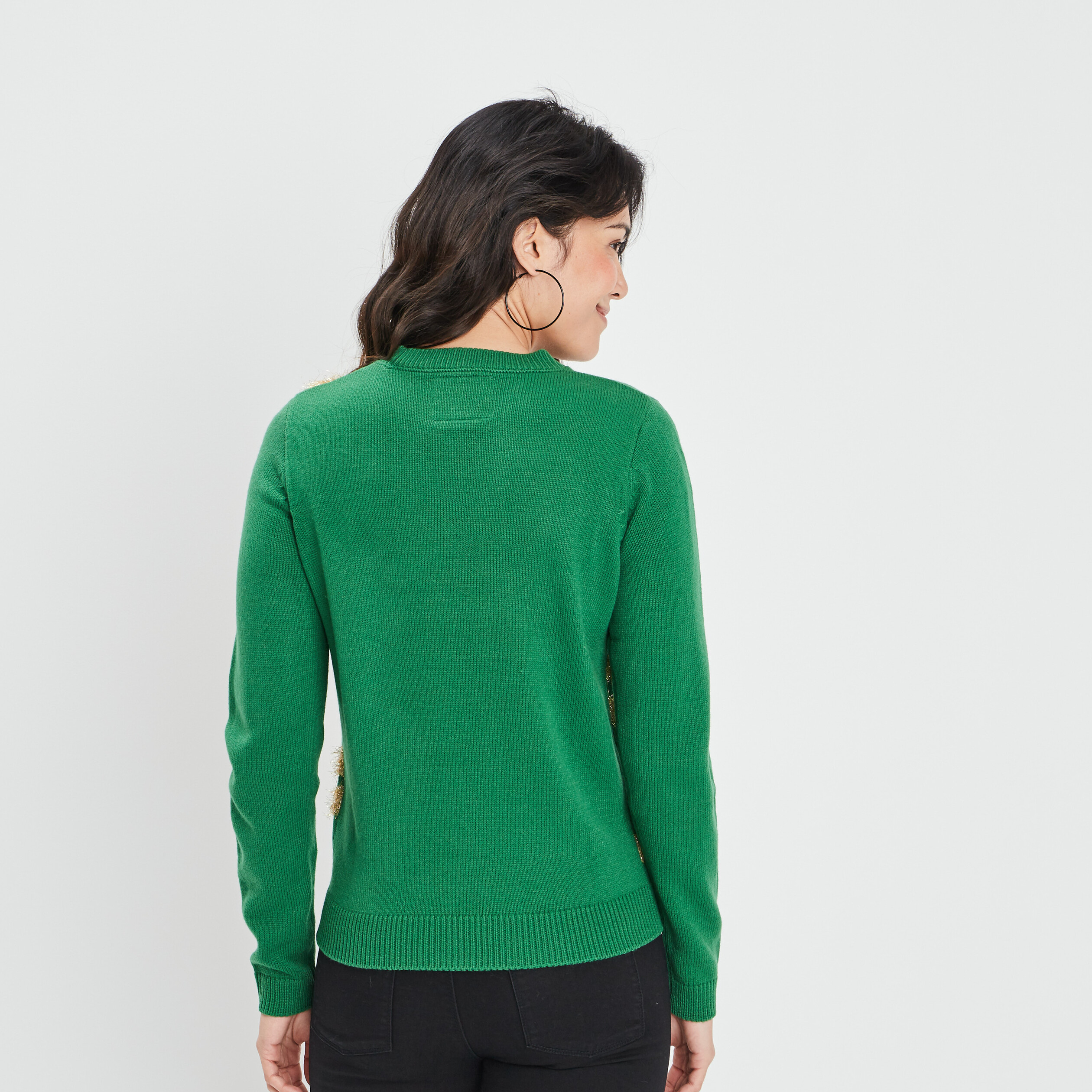Pull de Noël avec sequins vert femme