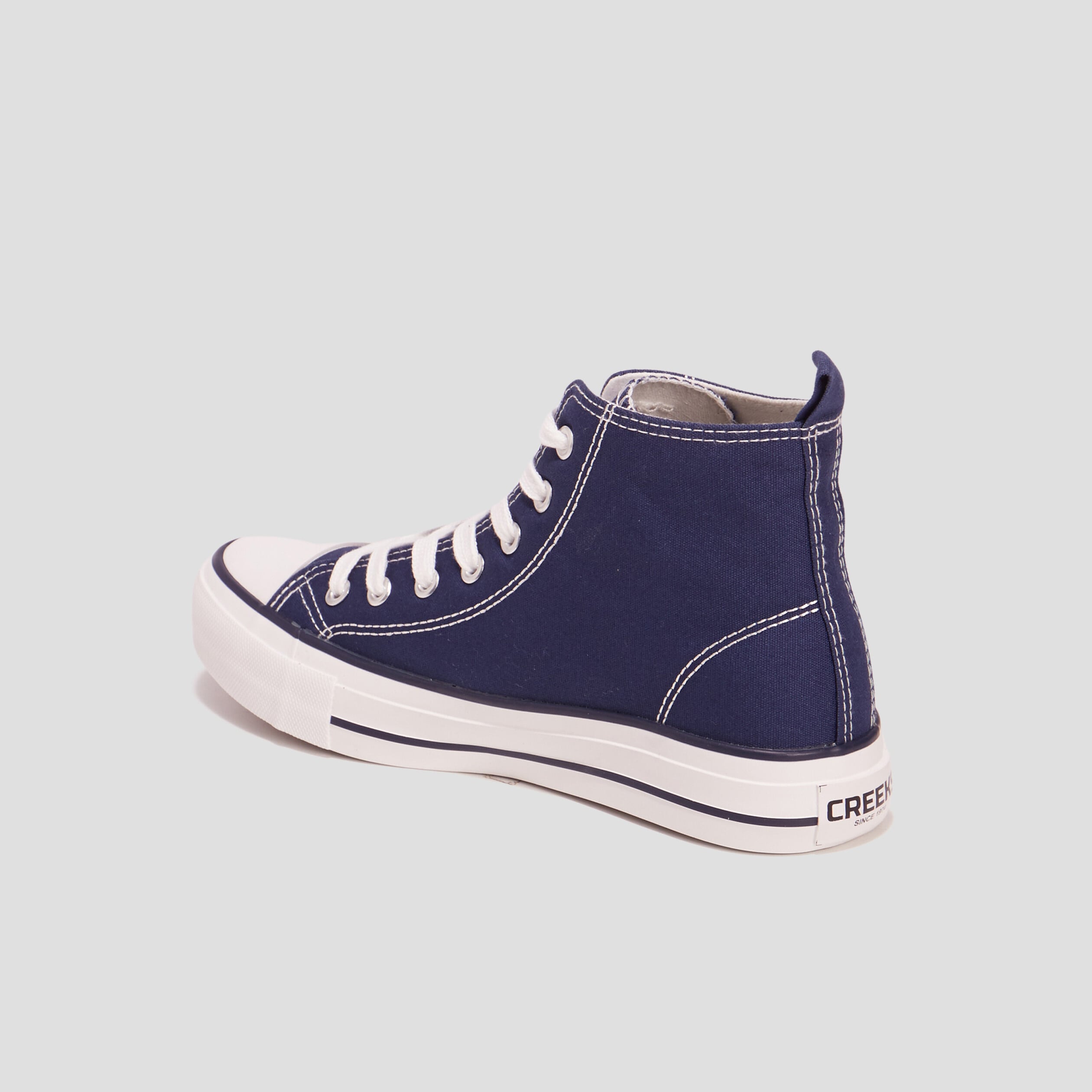 Tennis montantes &agrave; lacets en toile bleu marine femme