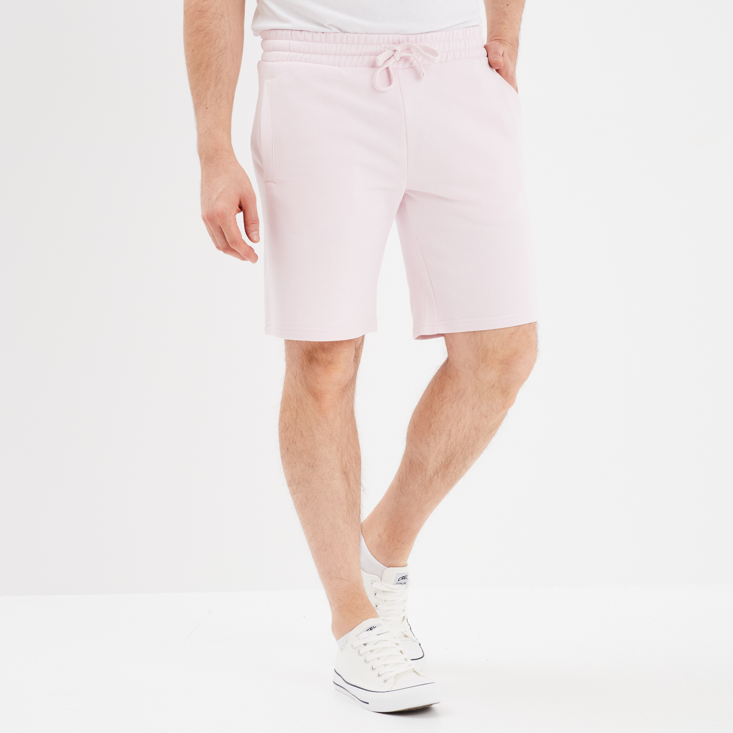 Short jogging molleton droit rose clair homme