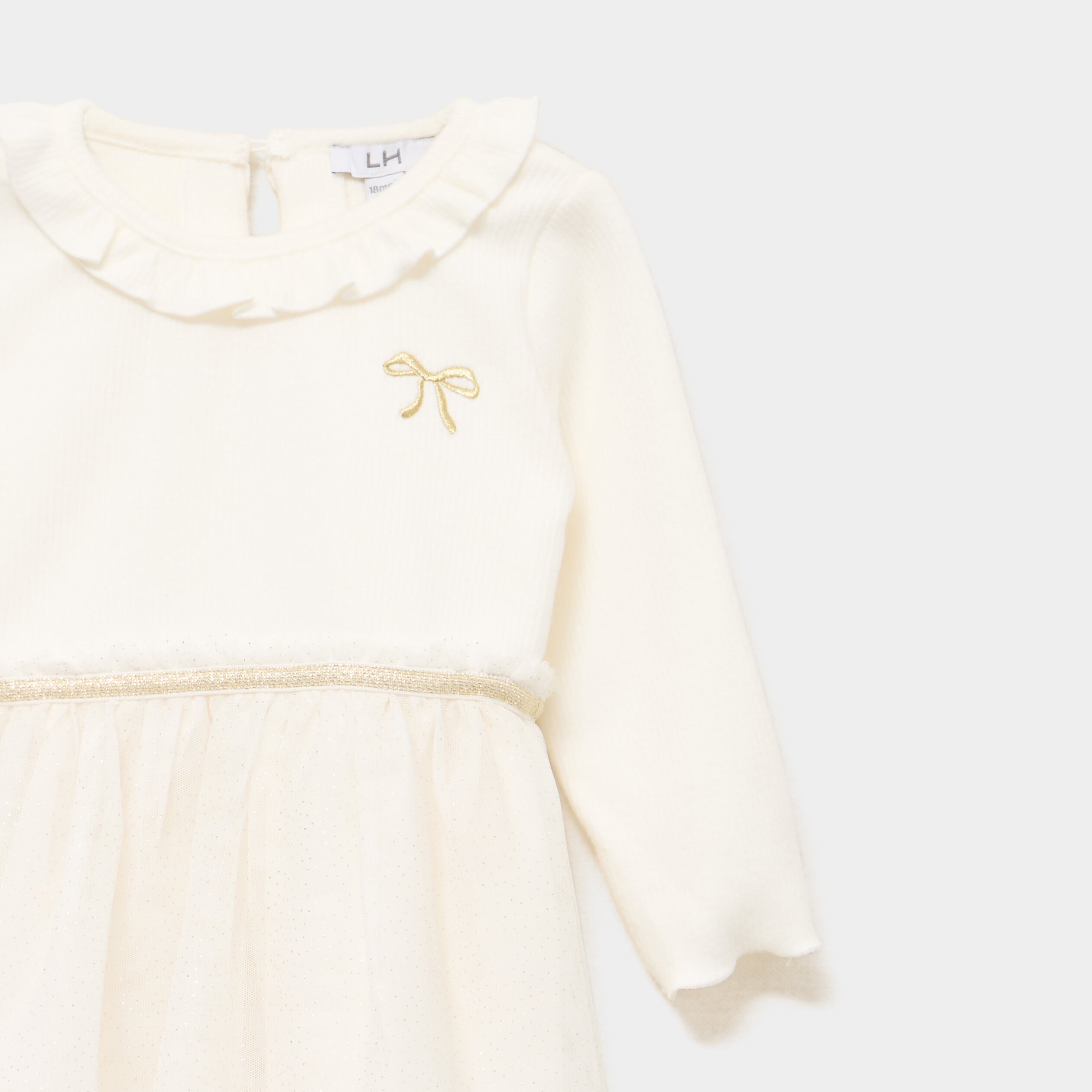 Robe de No&euml;l bas tulle et volants ivoire b&eacute;b&eacute; fille