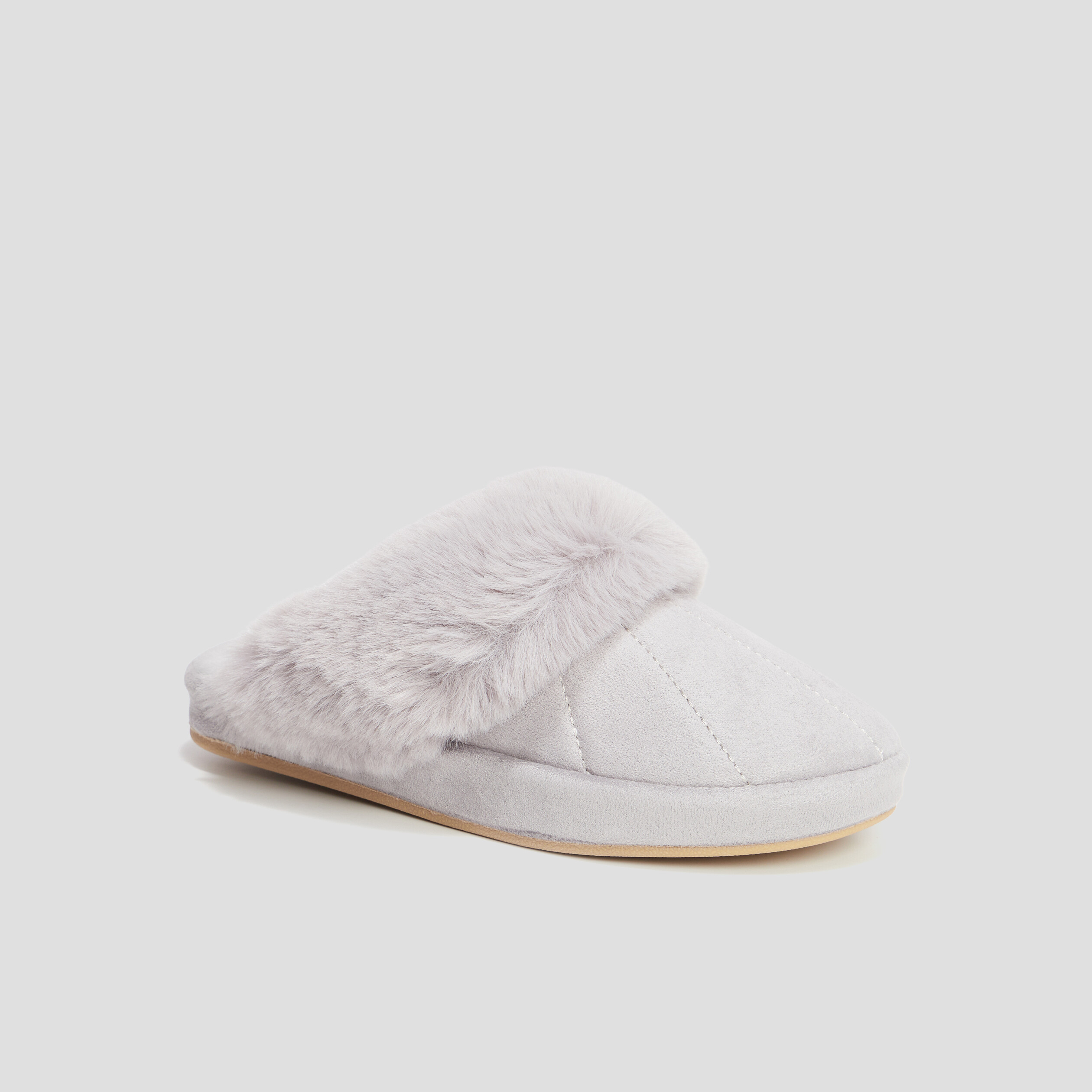 Chaussons mules col en fausse fourrure mauve femme