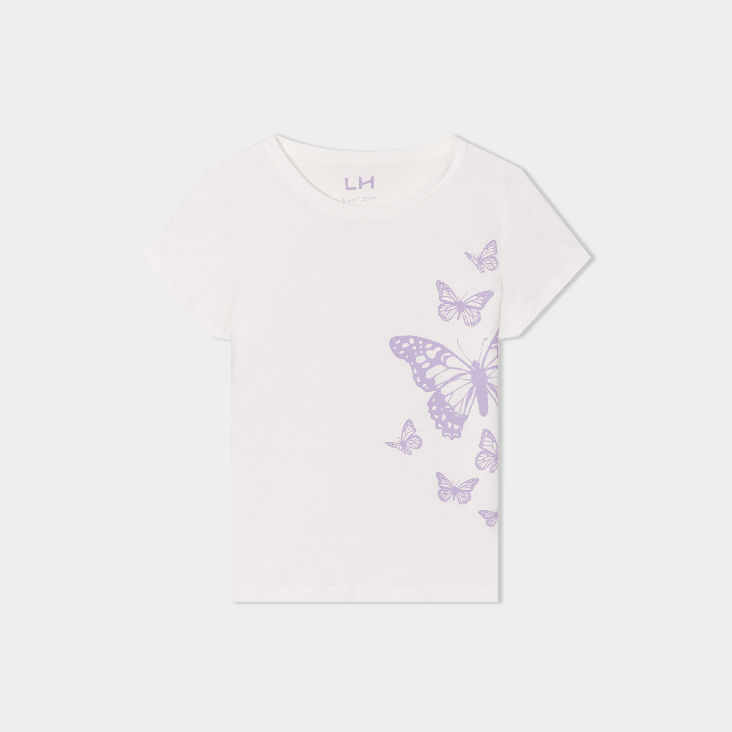 t shirt col rond manches courtes coton ivoire fille T-shirt col rond manches courtes coton ivoire fille