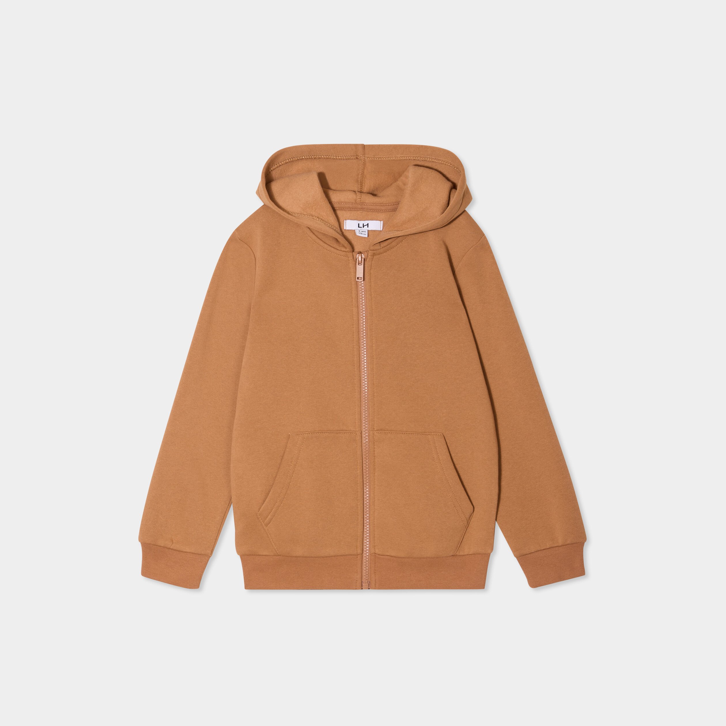 sweat zippe a capuche et poches camel garcon Sweat zippé à capuche et poches camel garçon