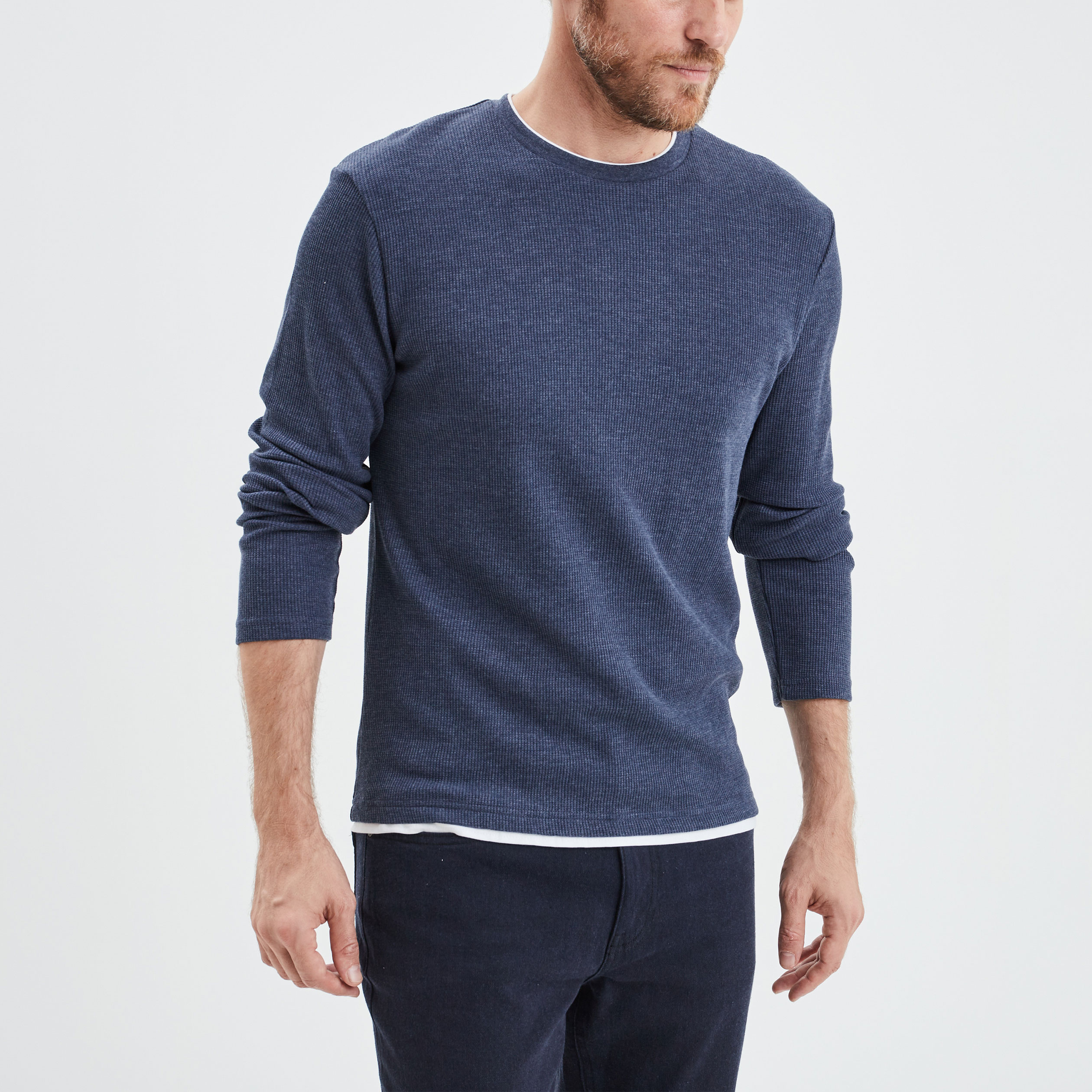 t shirt col rond manches longues bleu marine homme T-shirt col rond manches longues bleu marine homme