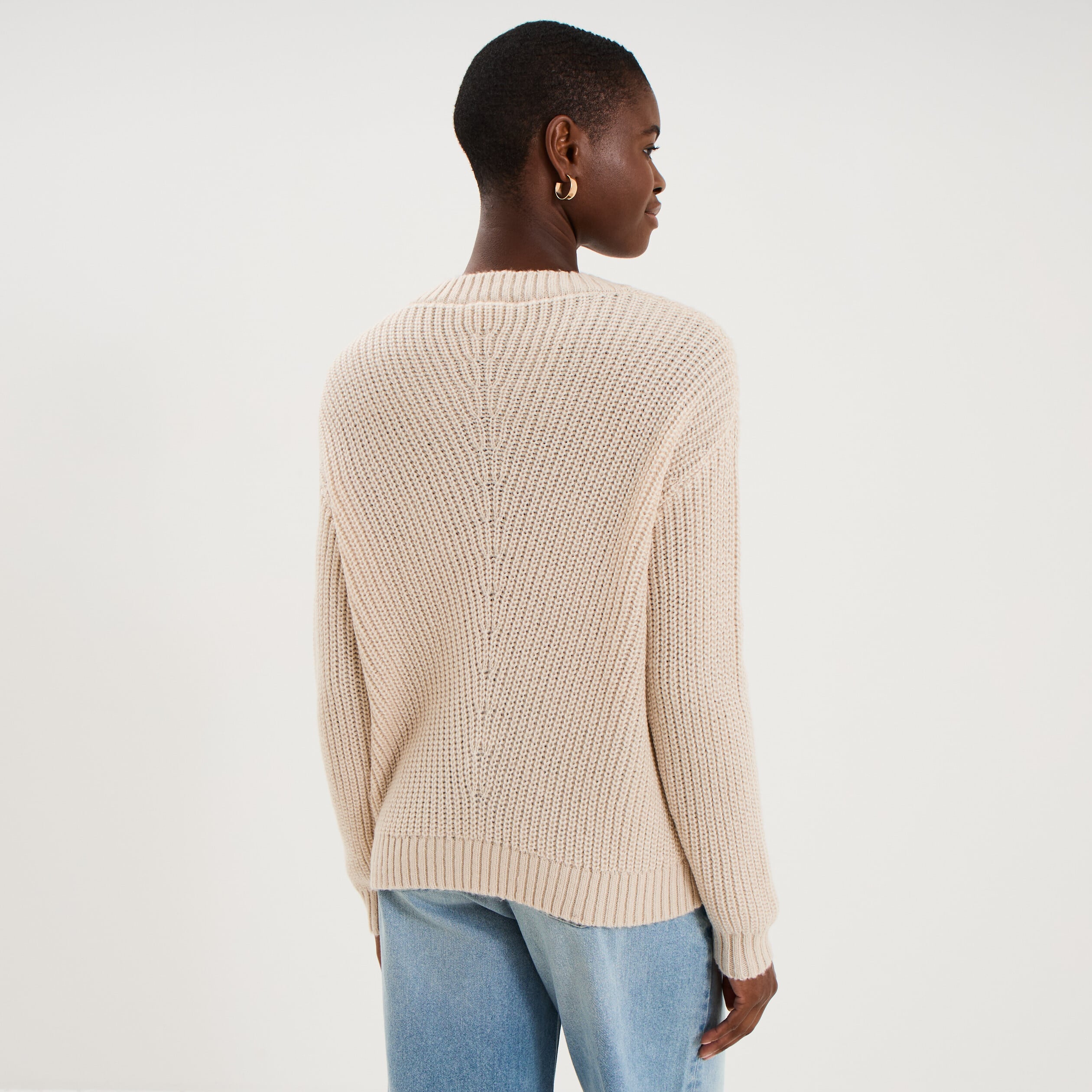 Pull col en V ecru femme