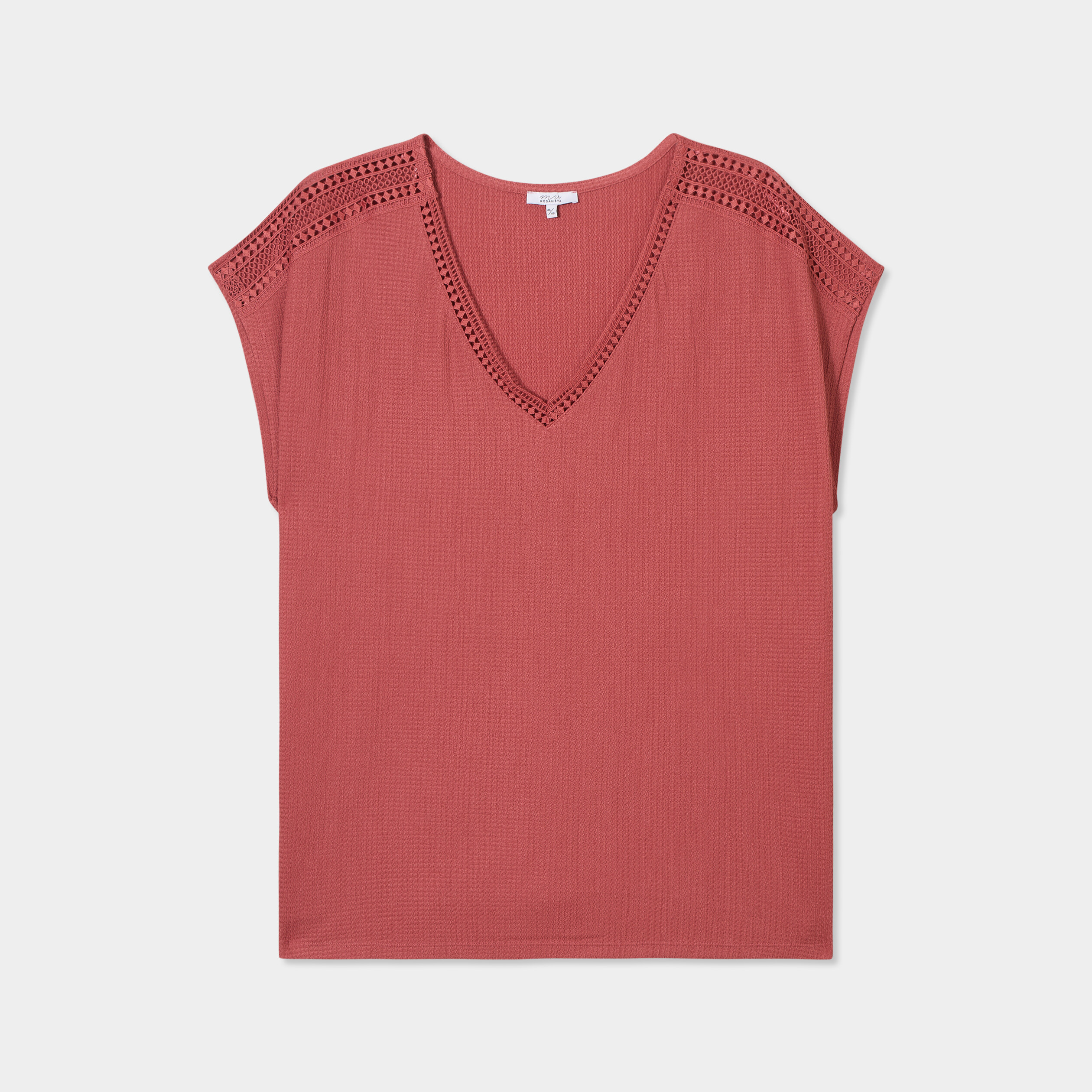 t shirt bandes dentelle col en v vieux rose femmegt T-shirt bandes dentelle col en V vieux rose femme grande taille