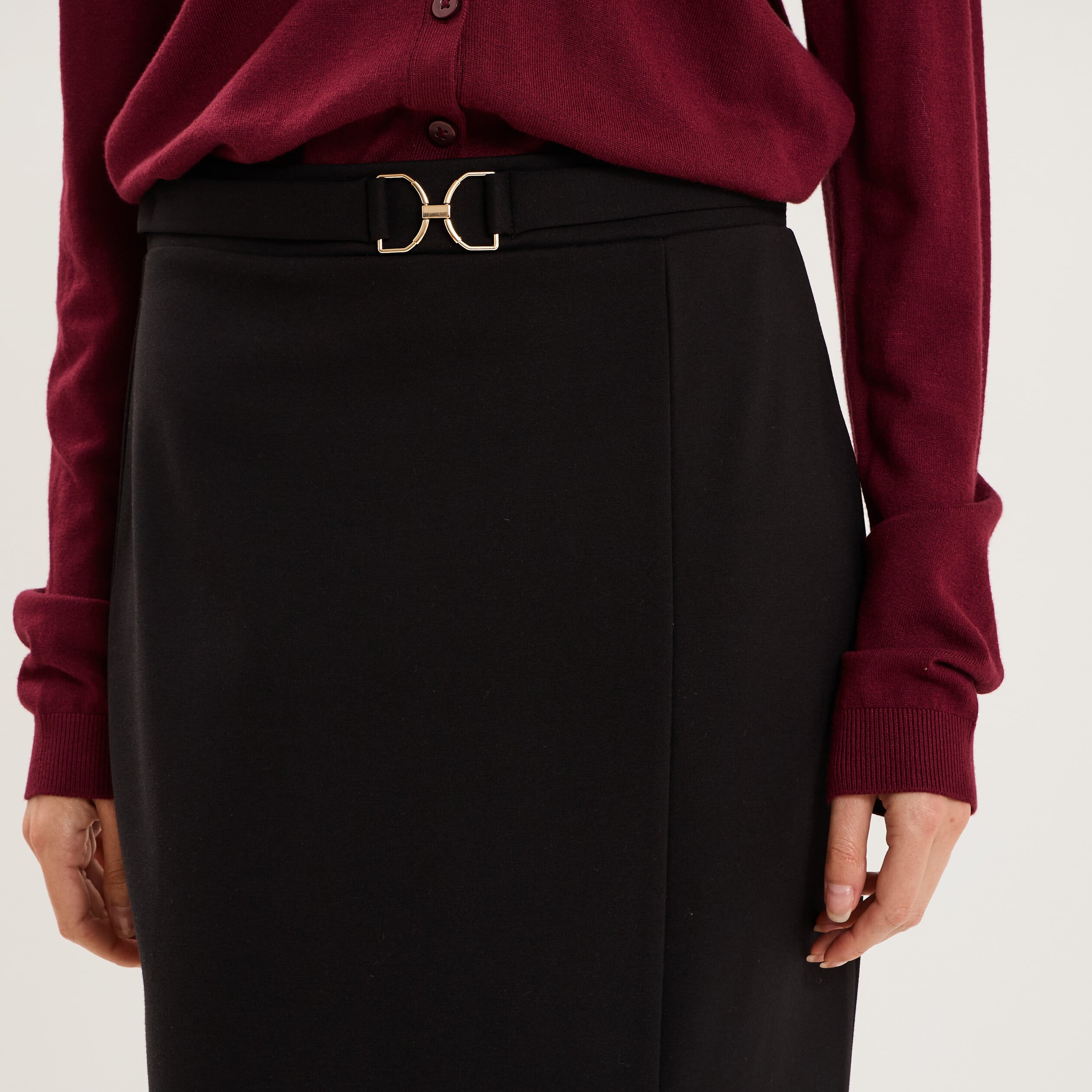 Jupe cintr&eacute;e taille &eacute;lastiqu&eacute;e noir femme
