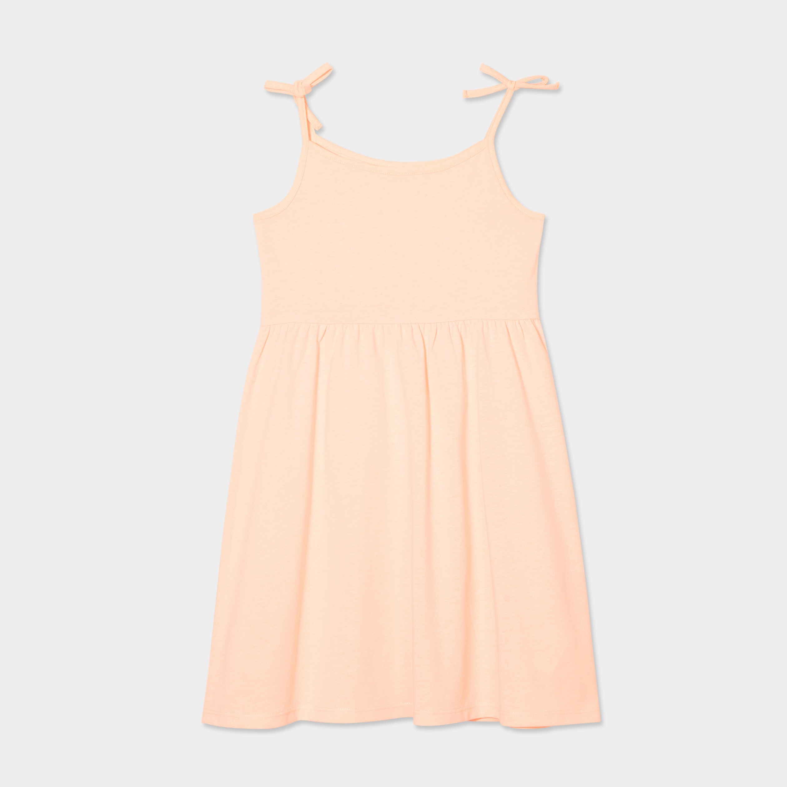 Robe courte bretelles nou&eacute;es &eacute;vas&eacute;e orange fluo fille