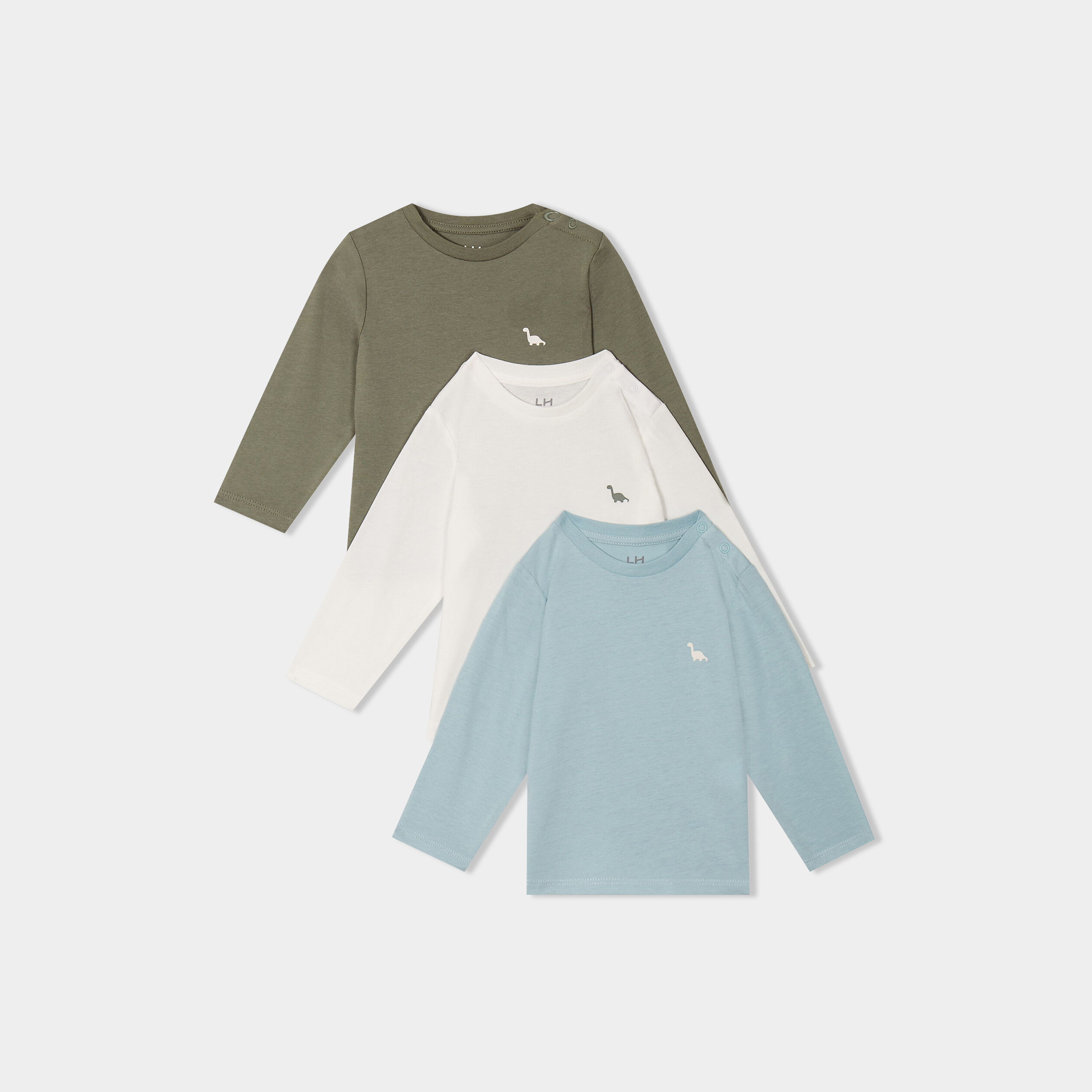 lot 3 t shirts manches longues coton vert kaki bebeg Lot 3 t-shirts manches longues coton vert kaki bébé garçon