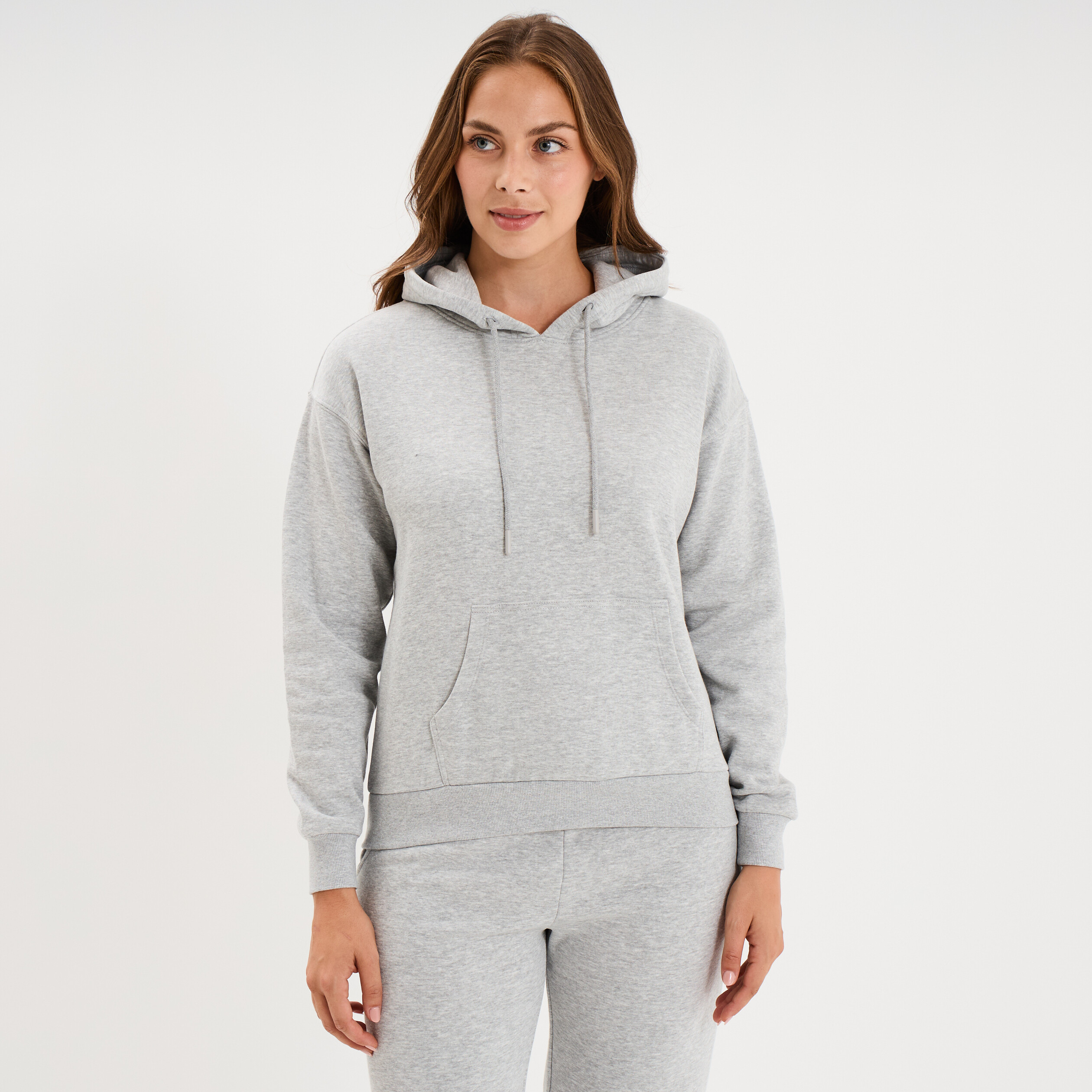 Sweat hoodie 1 poche &agrave; capuche gris clair femme
