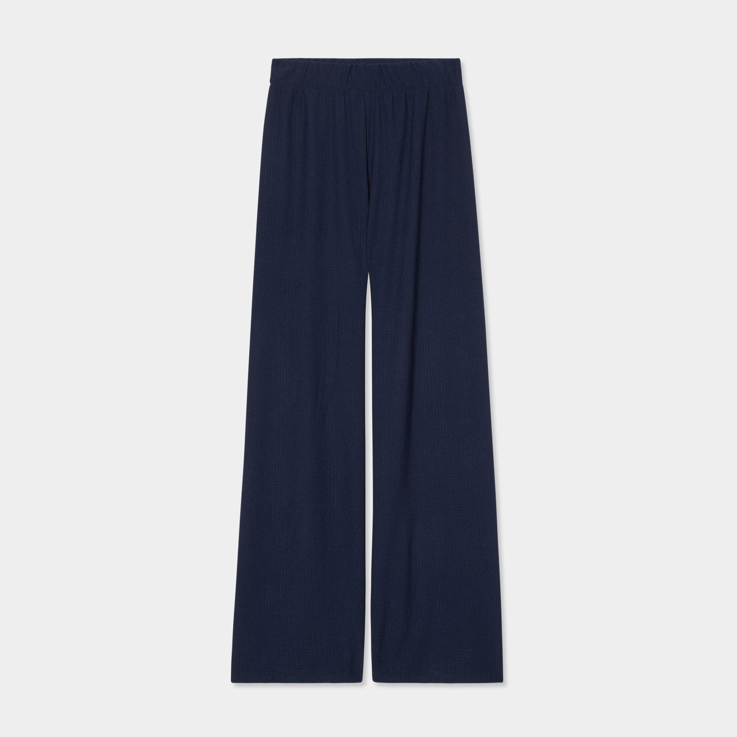 pantalon fluide large taille elastiquee bleu marine femme Pantalon fluide large taille élastiquée bleu marine femme