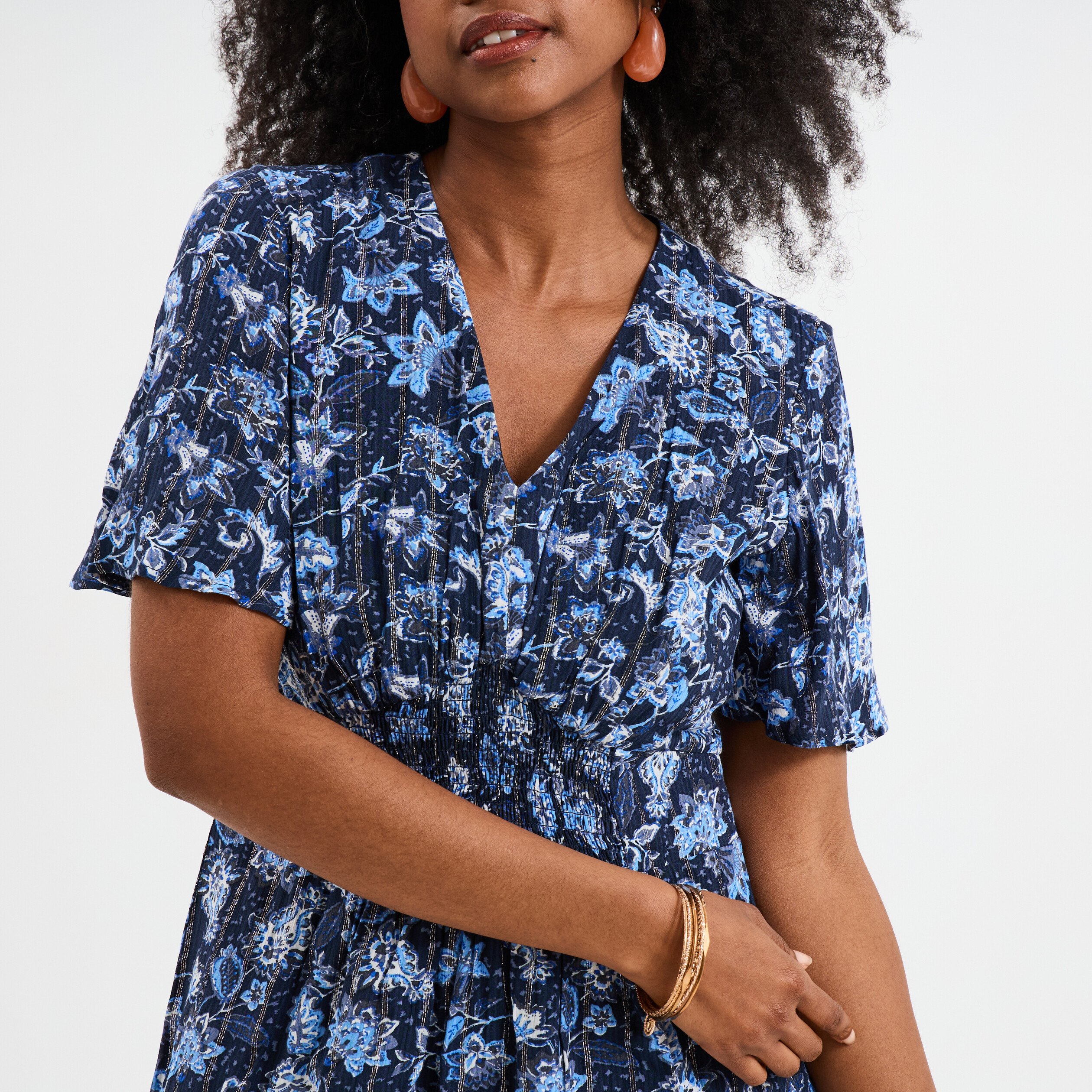 robe longue empire taille smockee creeks bleu marine femme Robe longue empire taille smockée Creeks bleu marine femme