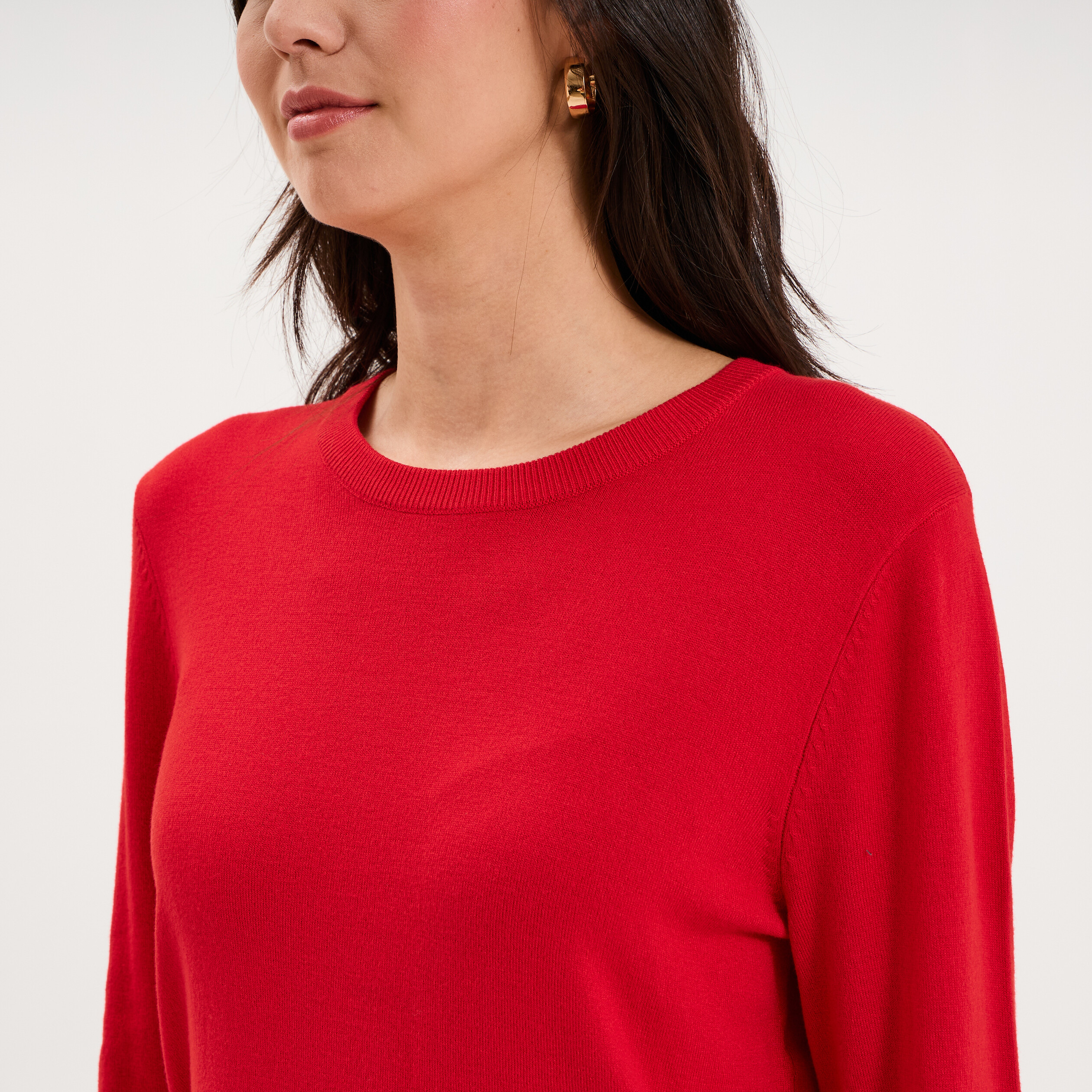 Pull col rond manches longues rouge femme