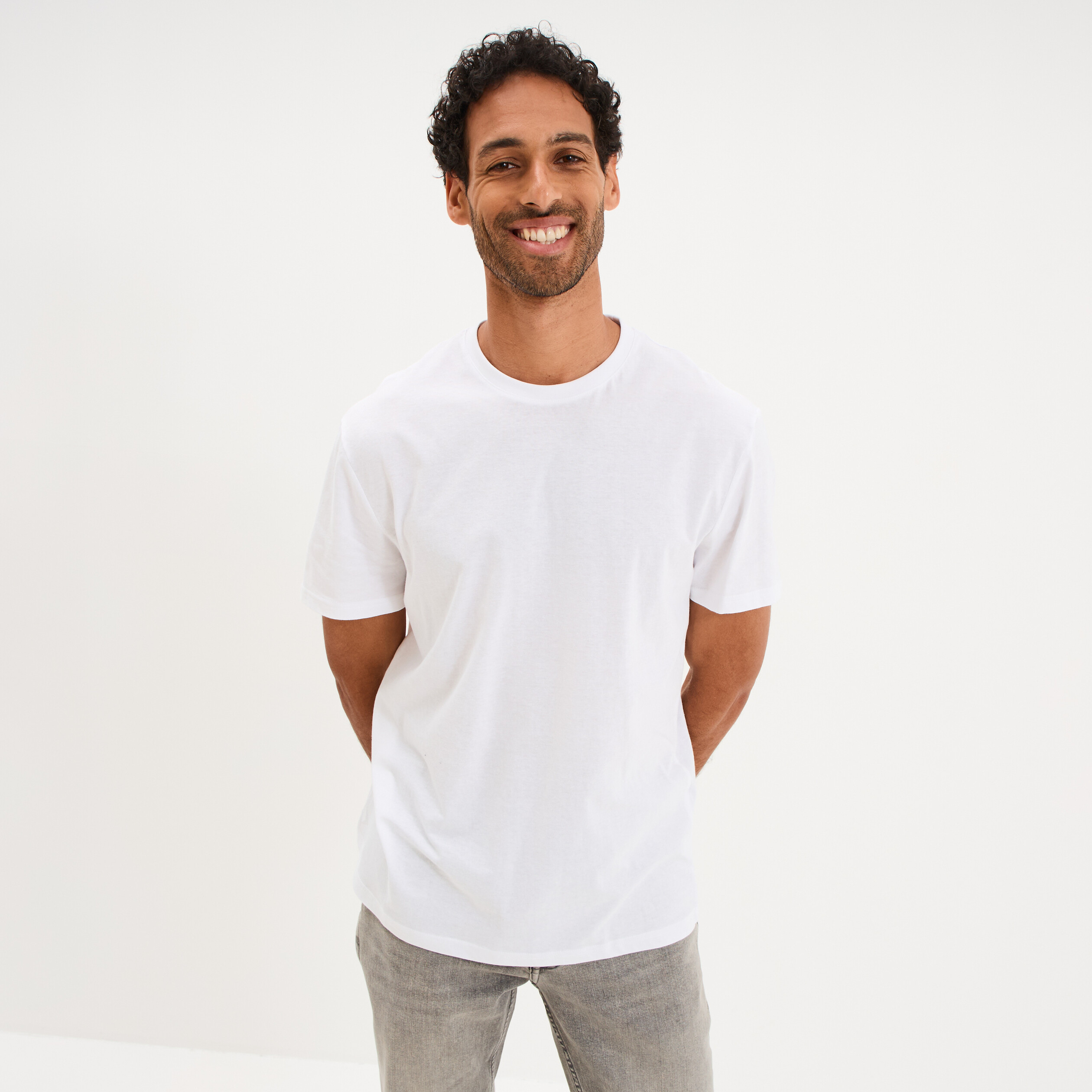 T-shirt droit en coton manches courtes blanc homme