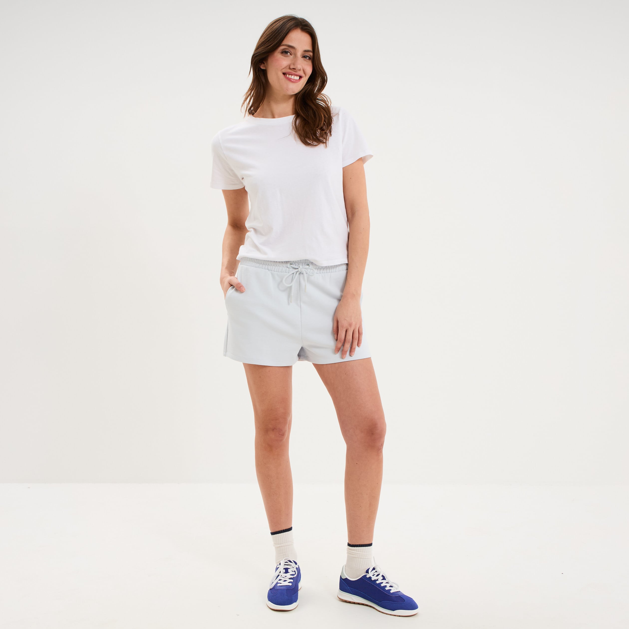 Short de jogging molletonn&eacute; ajust&eacute; bleu clair femme