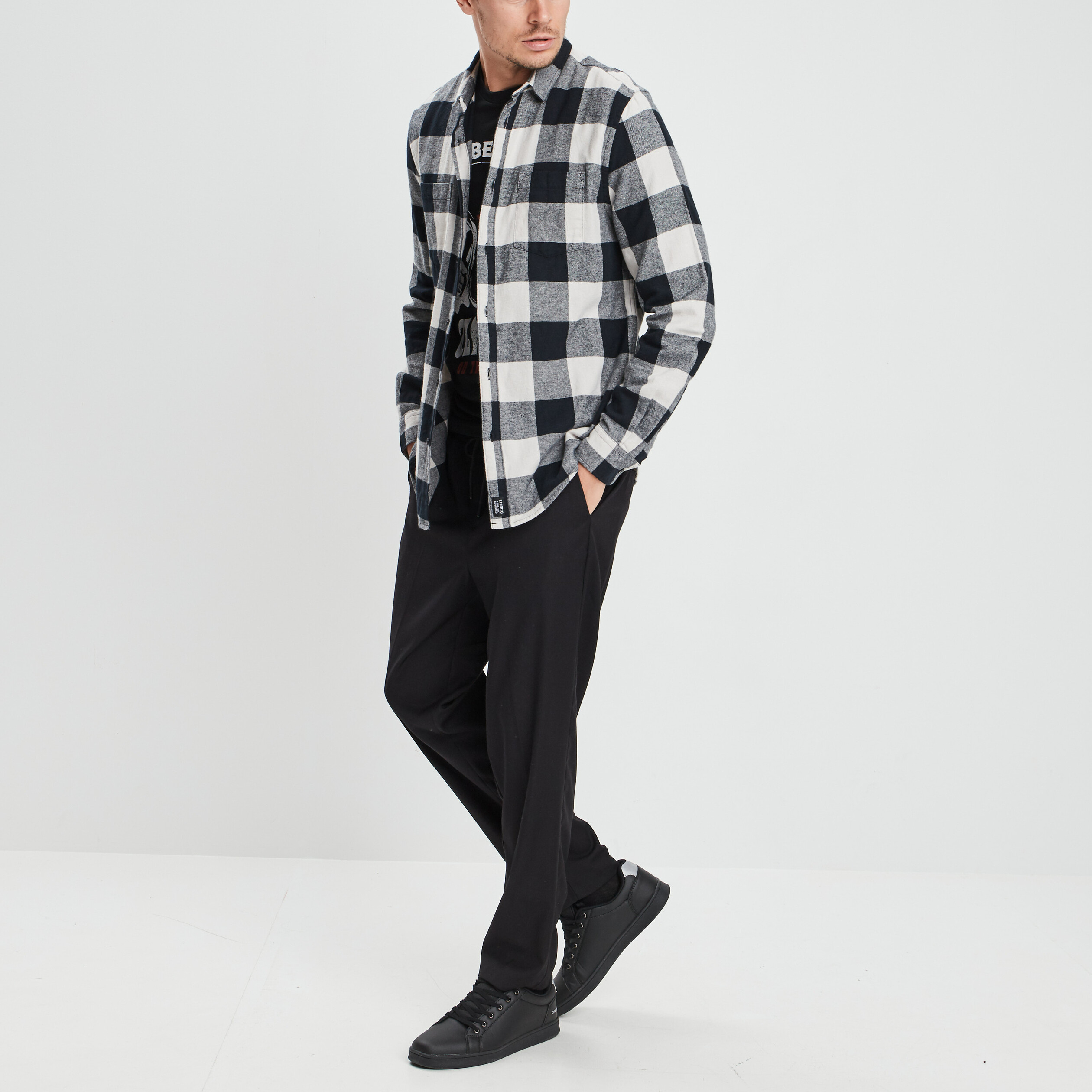 Chemise droite 2 poches manches longues ecru homme