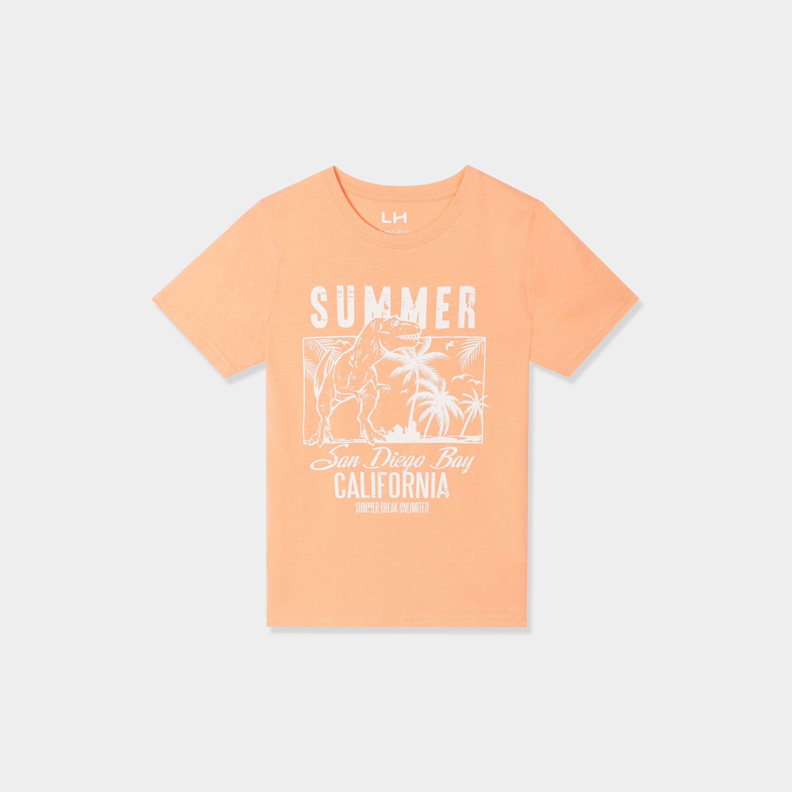 t shirt col rond manches courtes coton orange corail garcon T-shirt col rond manches courtes coton orange corail garçon
