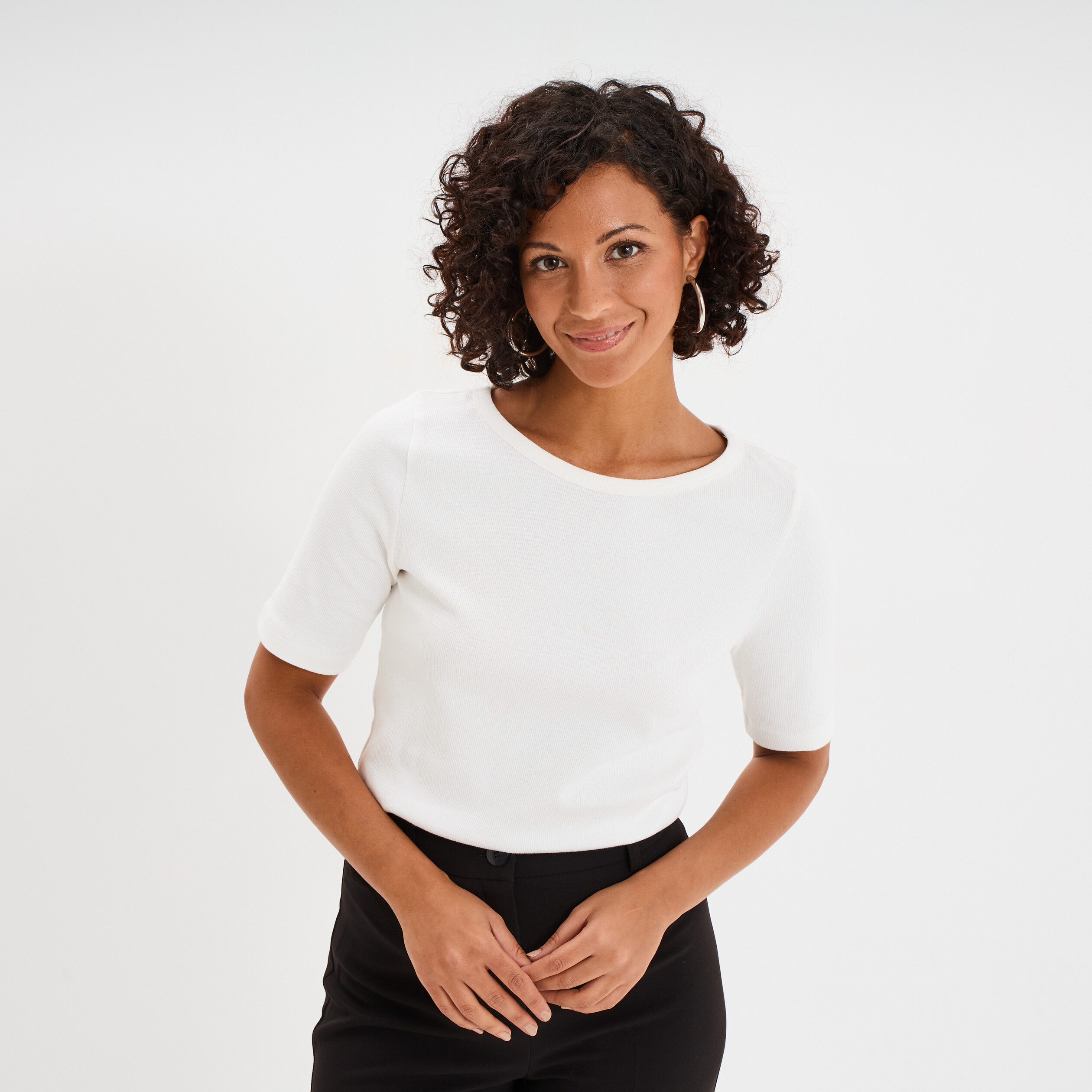 t shirt col rond manches courtes coton blanc femme T-shirt col rond manches courtes coton blanc femme