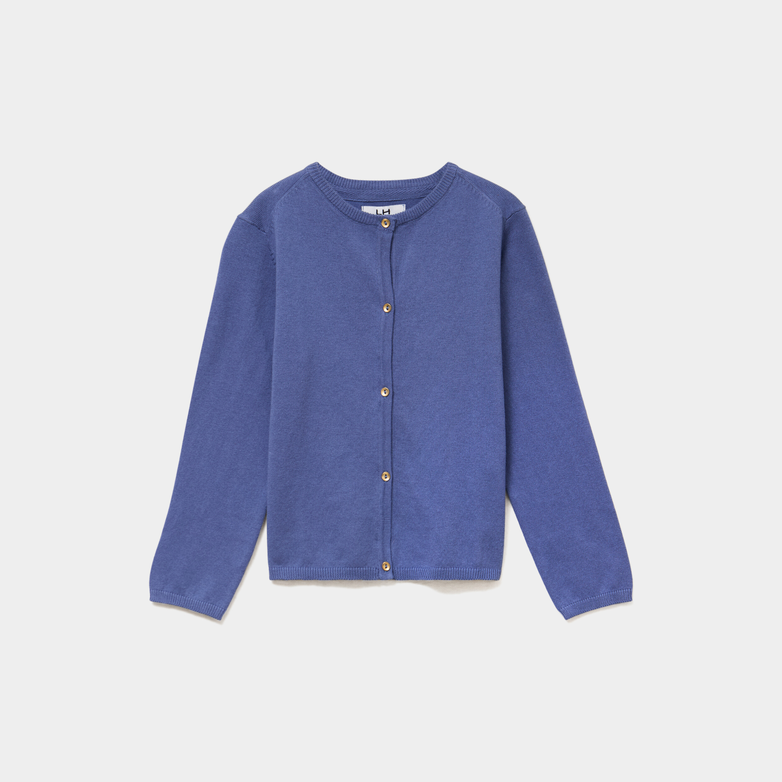Gilet boutonn&eacute; coton m&eacute;lang&eacute; bleu gris fille