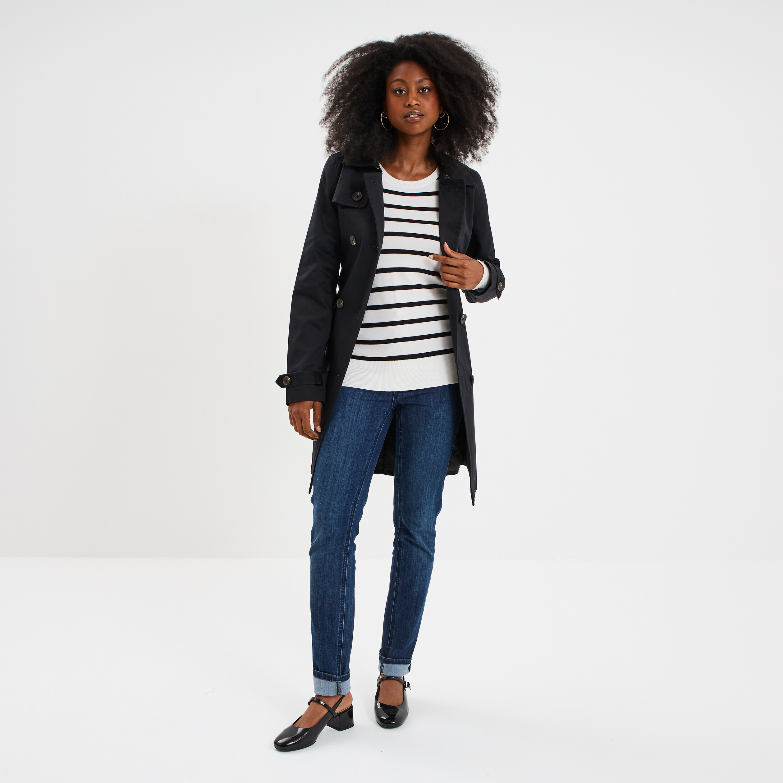 pull col rond boutons aux poignets ecru femme Pull col rond boutons aux poignets ecru femme