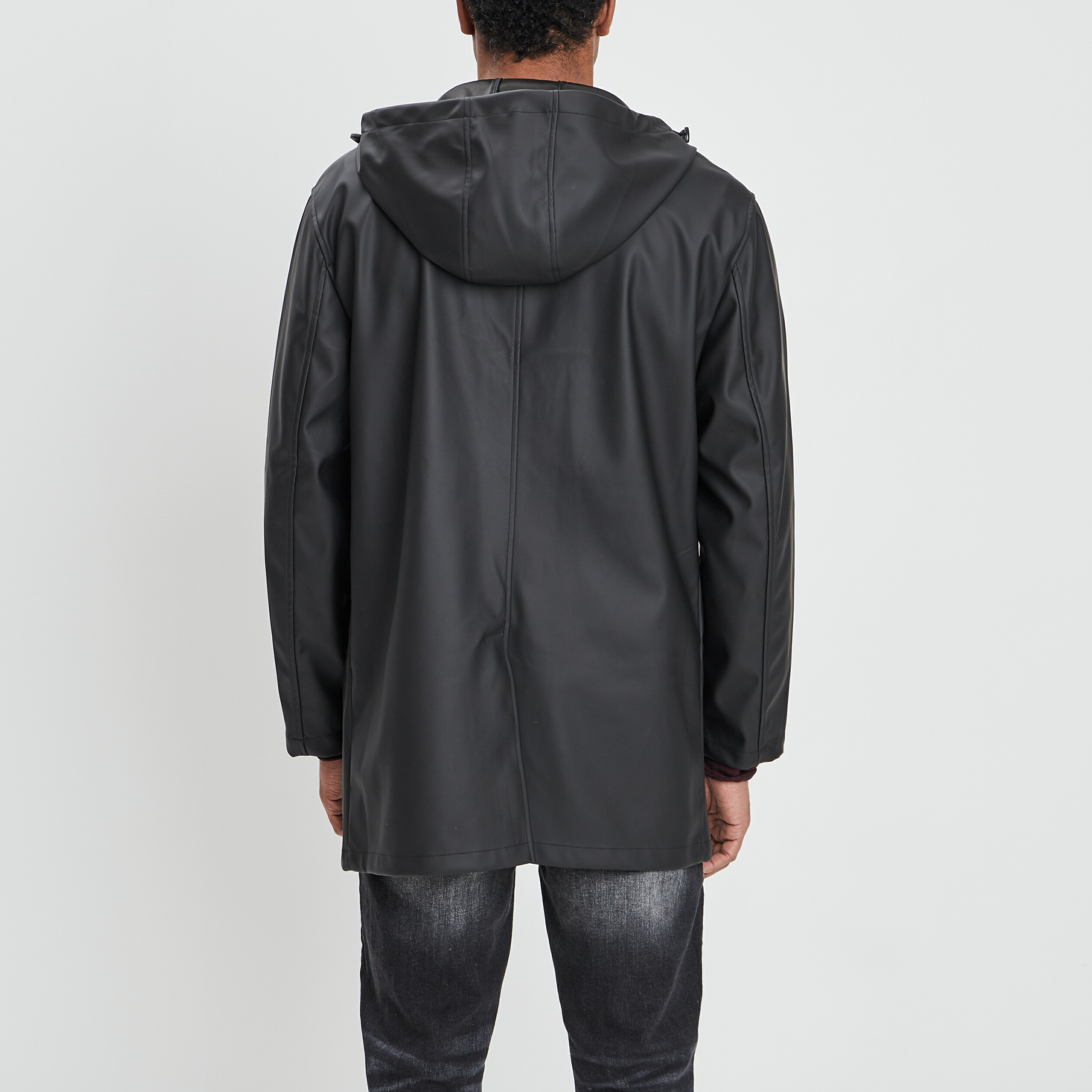 coupe vent long droit a capuche noir homme Coupe vent long droit à capuche noir homme
