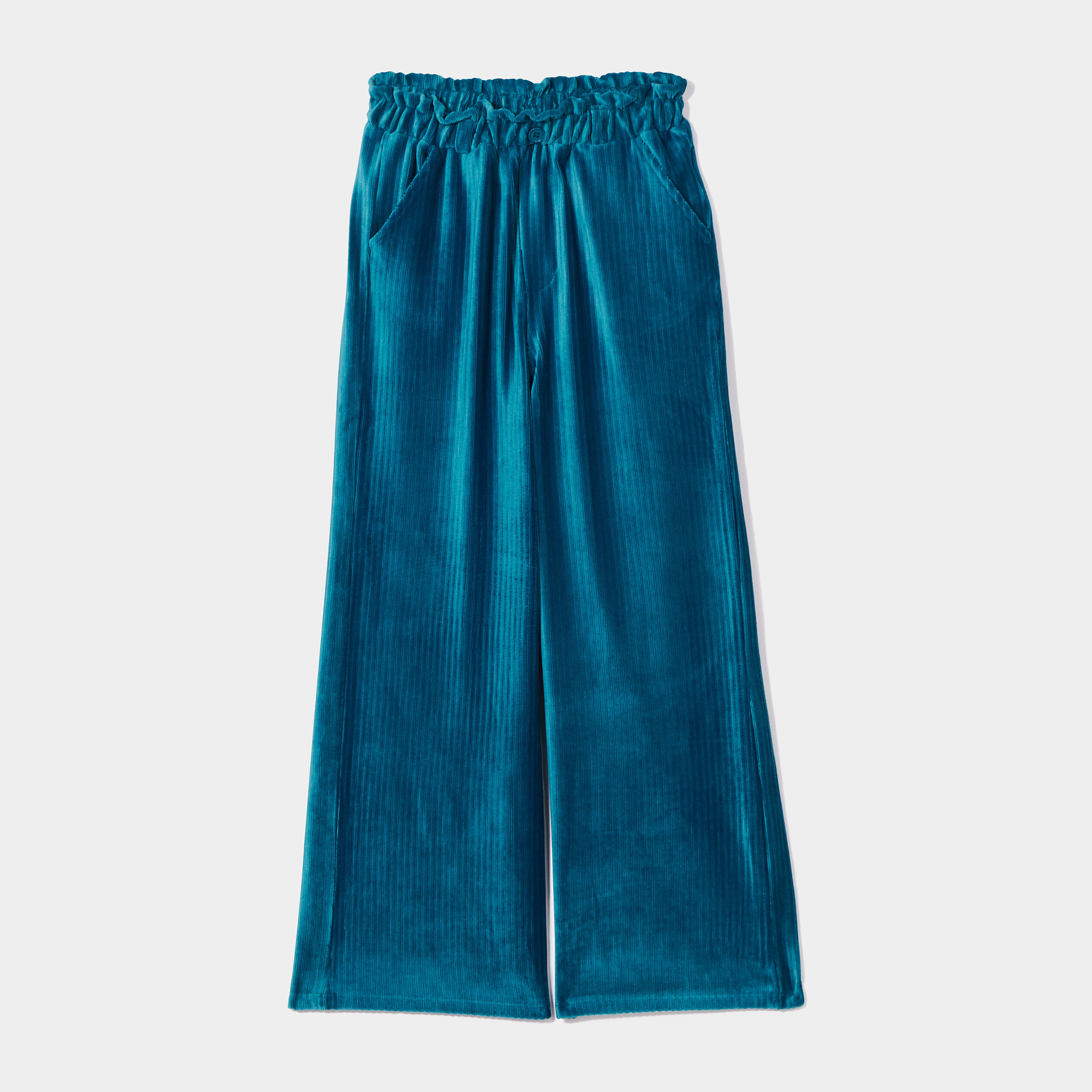 Pantalon large velours satin vert canard fille
