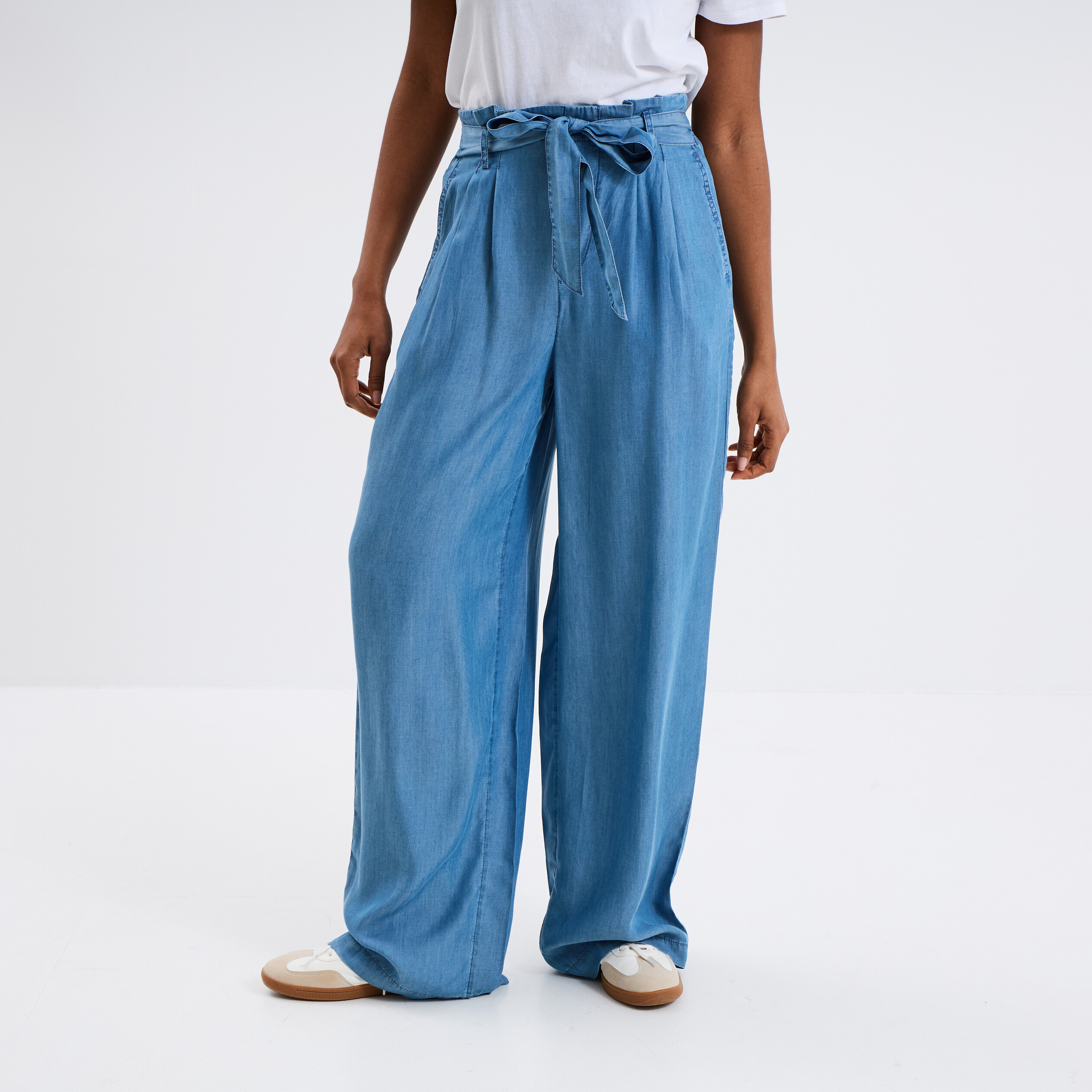 jean large taille elastiquee ceinture denim double stone femme Jean large taille élastiquée ceinturé denim double stone femme