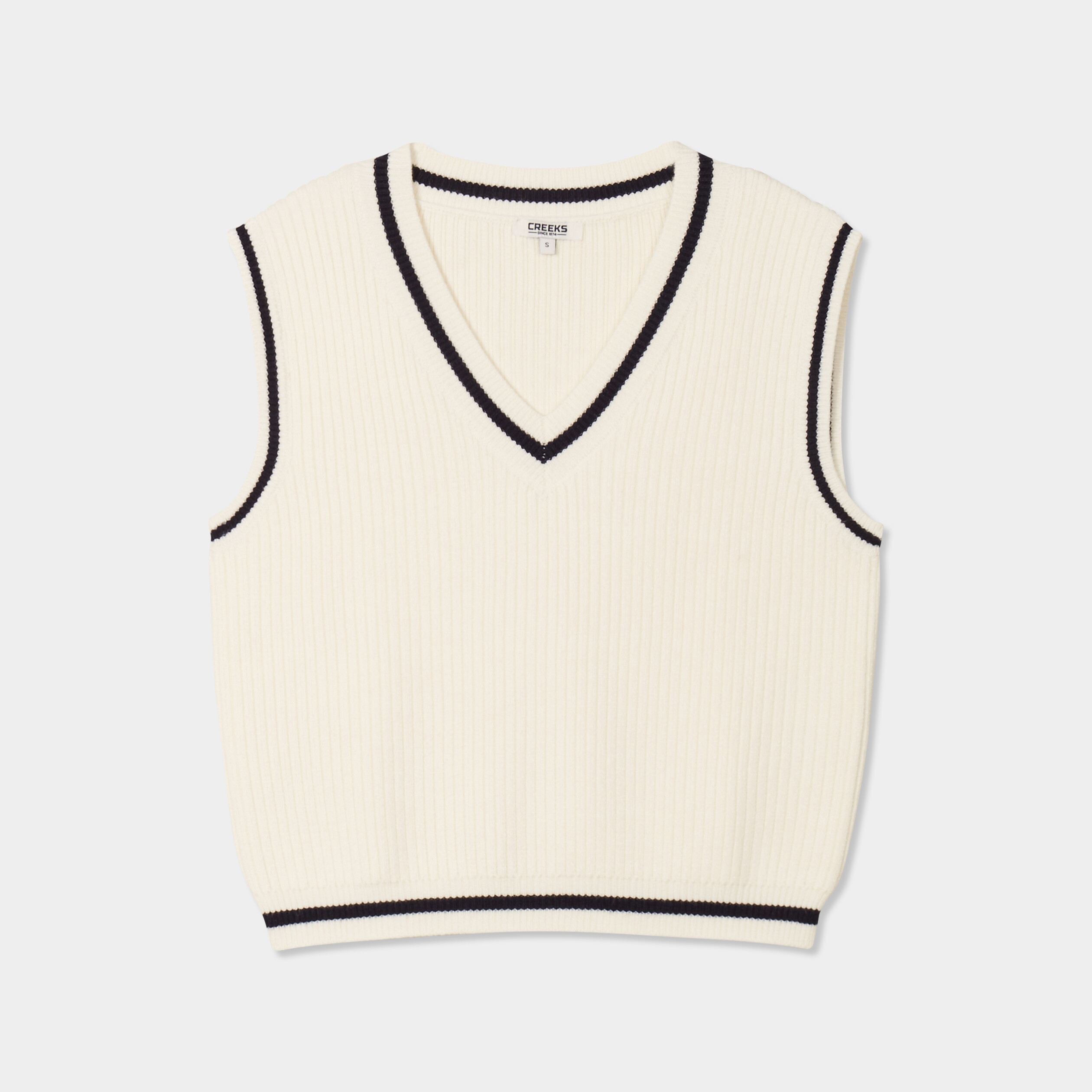 Pull sans manches col en V blanc femme