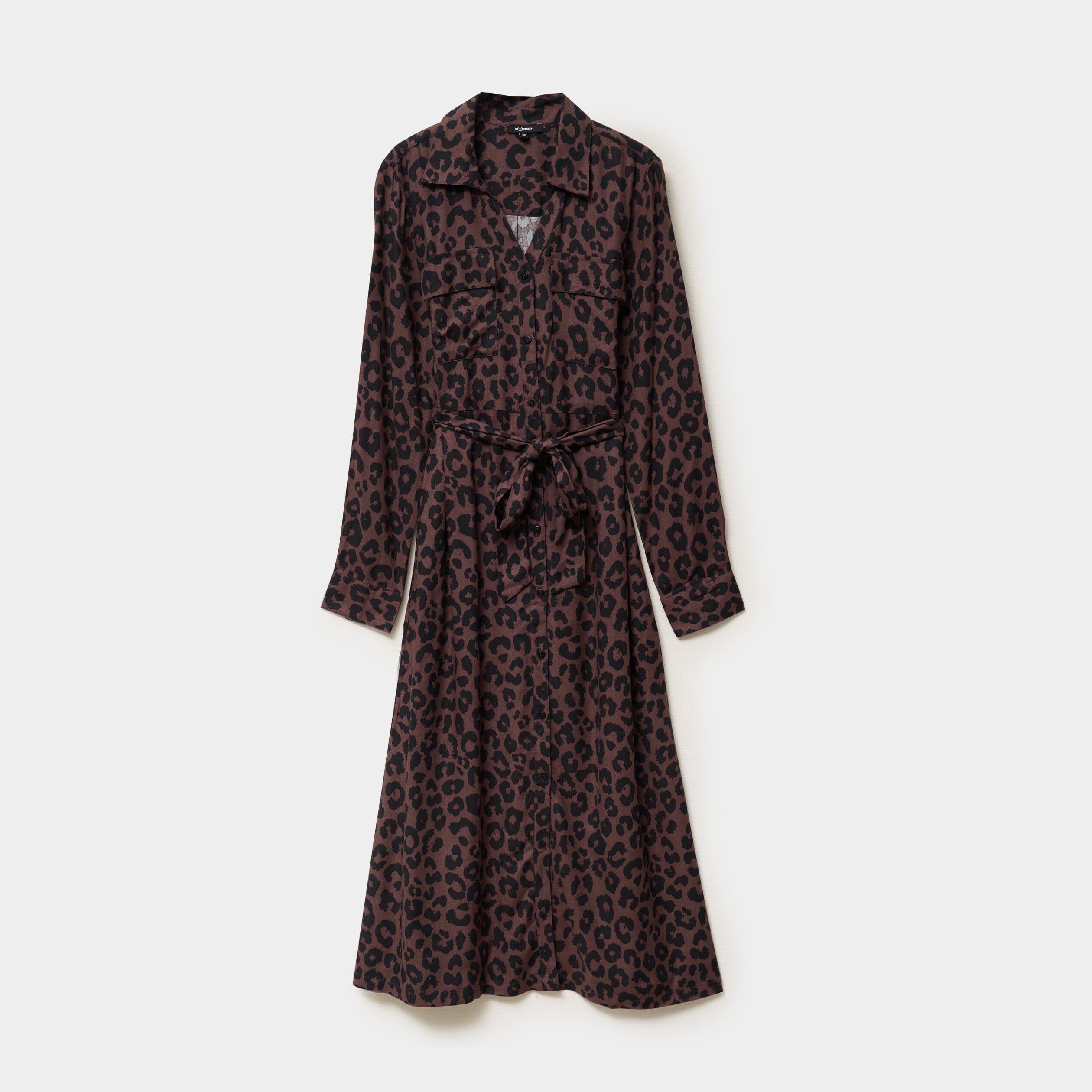 Robe chemise longue ceintur&eacute;e marron fonc&eacute; femme