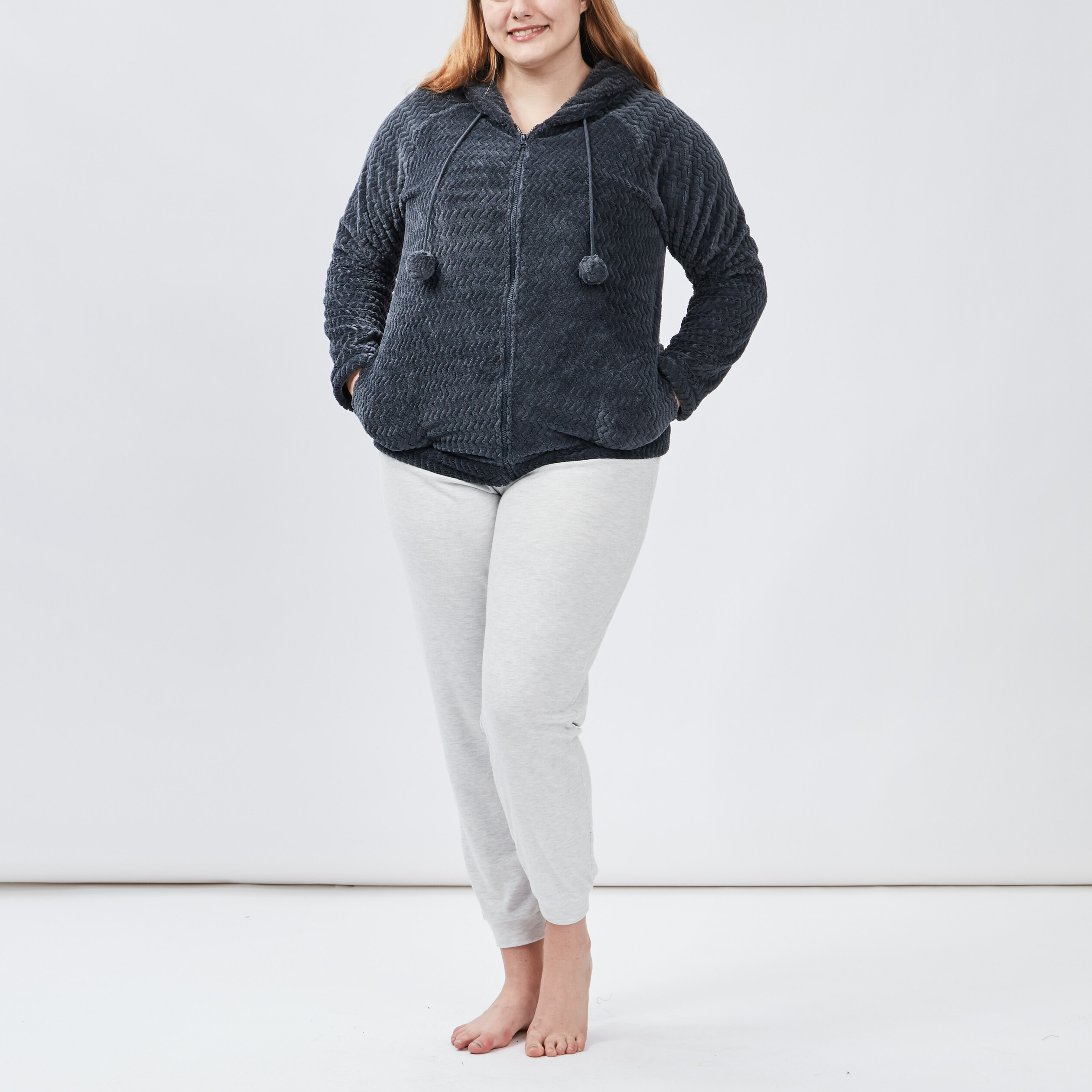 veste de pyjama a capuche gris femmegt Veste de pyjama à capuche gris femme grande taille