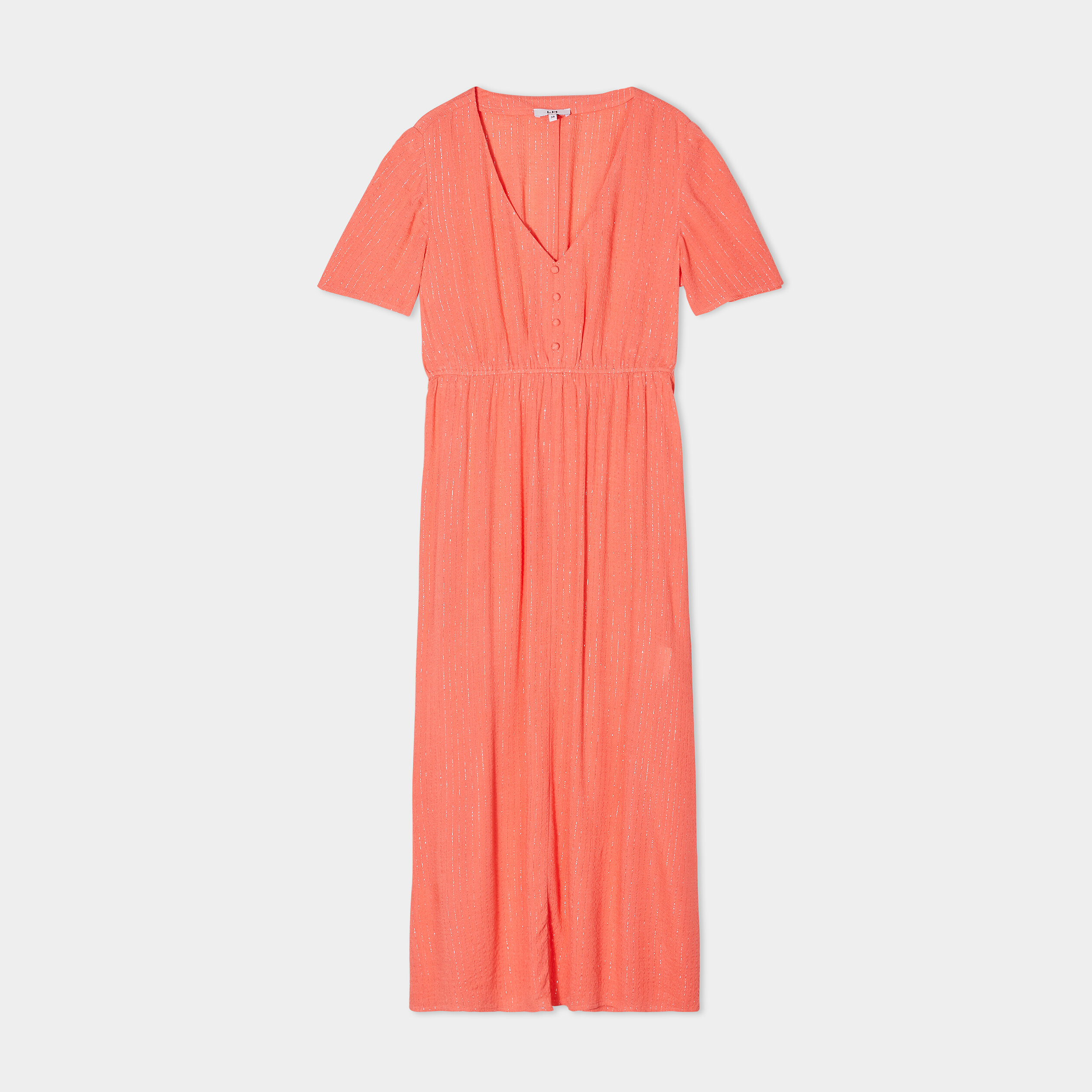 robe longue empire fils metallises rose corail femme Robe longue empire fils métallisés rose corail femme