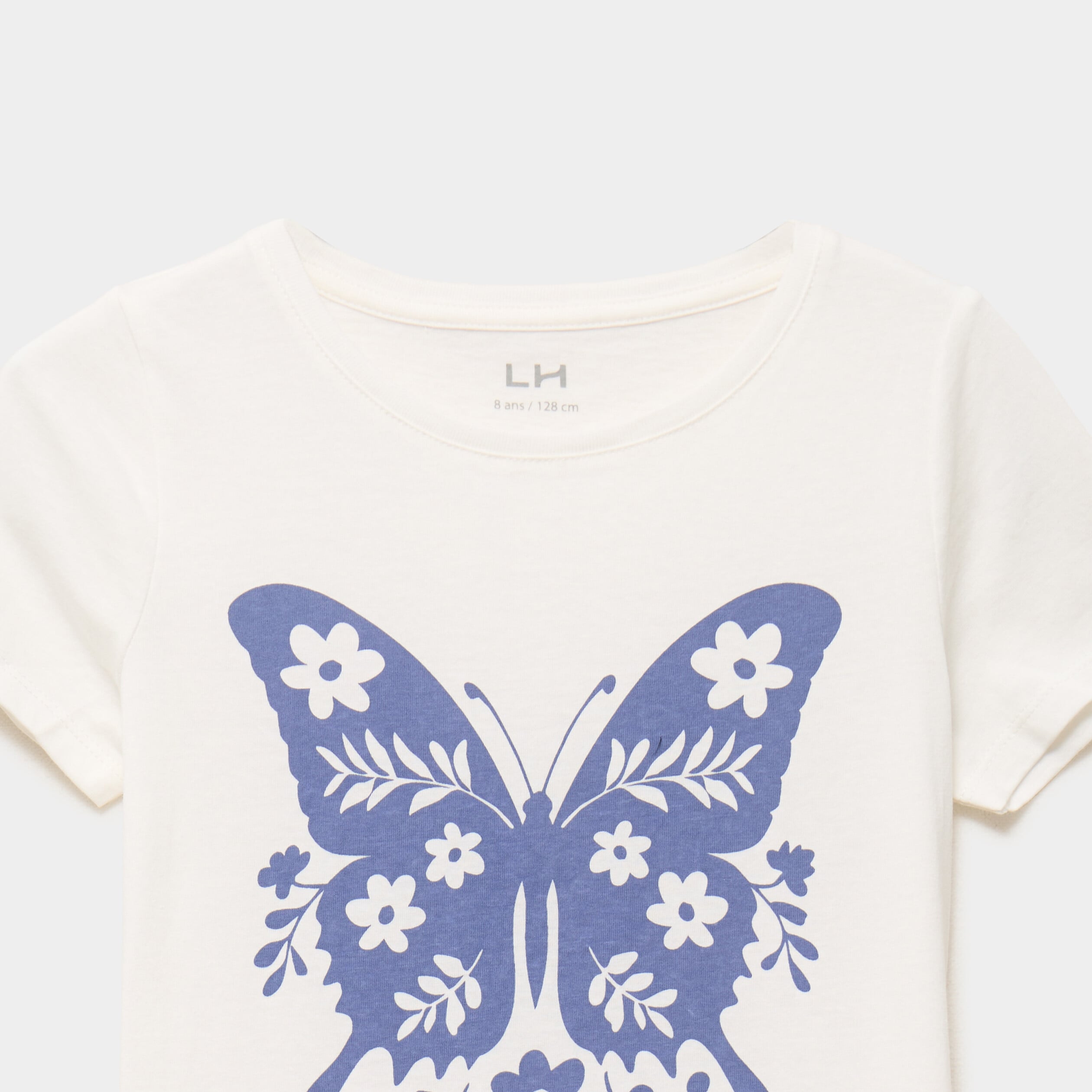 T-shirt col rond manches courtes coton ivoire fille