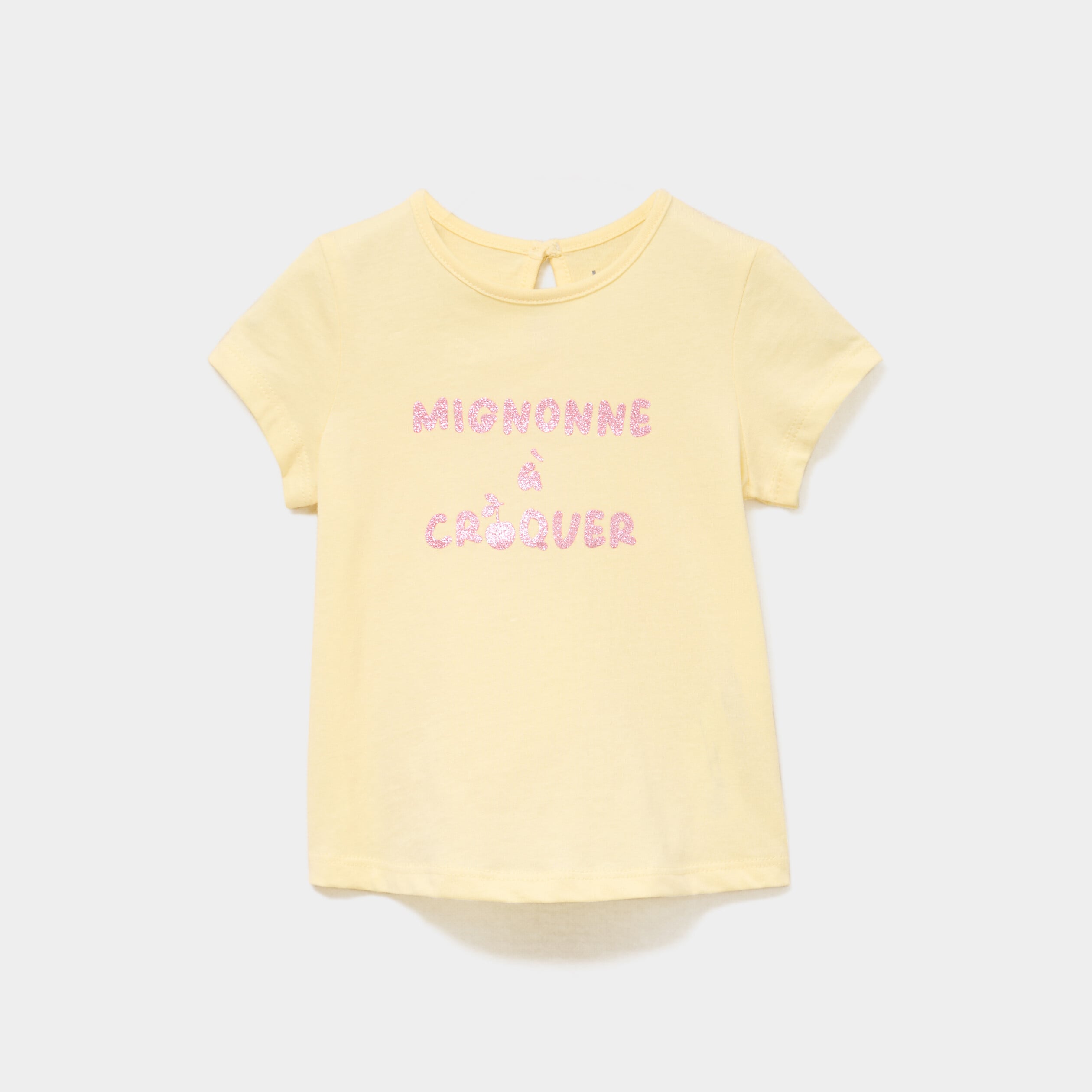 T-shirt droit manches courtes coton jaune clair b&eacute;b&eacute; fille
