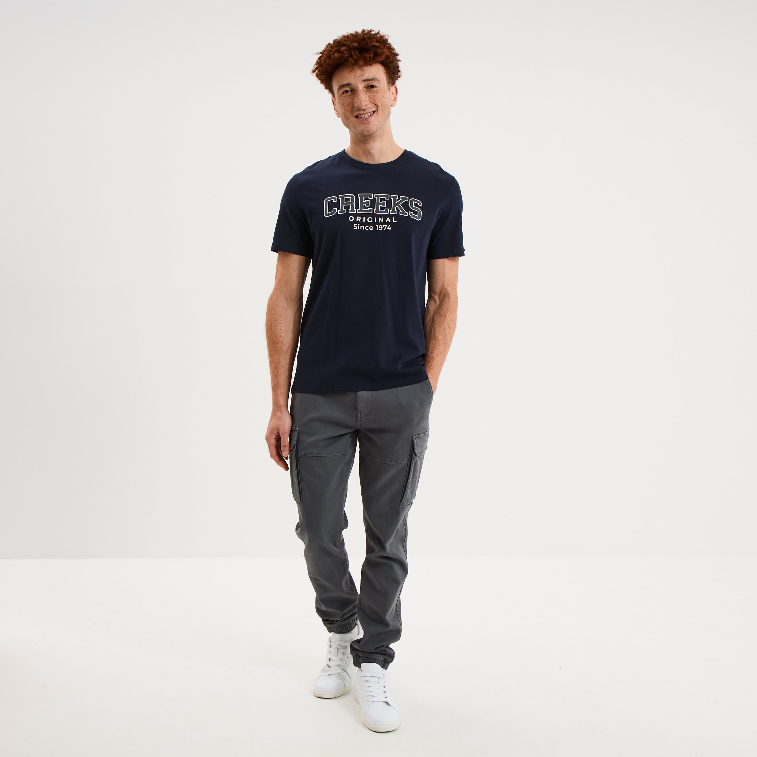 T-shirt col rond manches courtes coton bleu marine homme