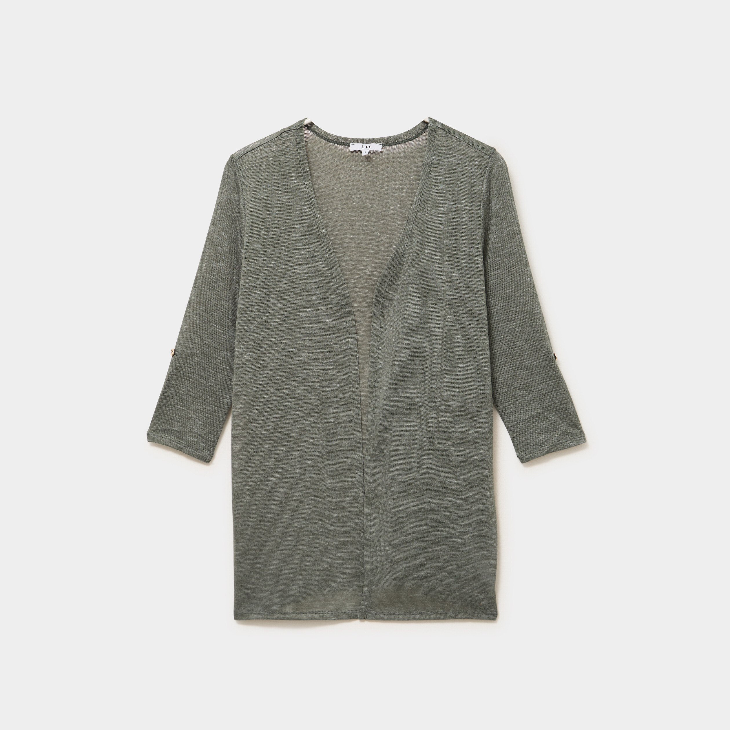Gilet fin mi long manches 3/4 vert kaki femme